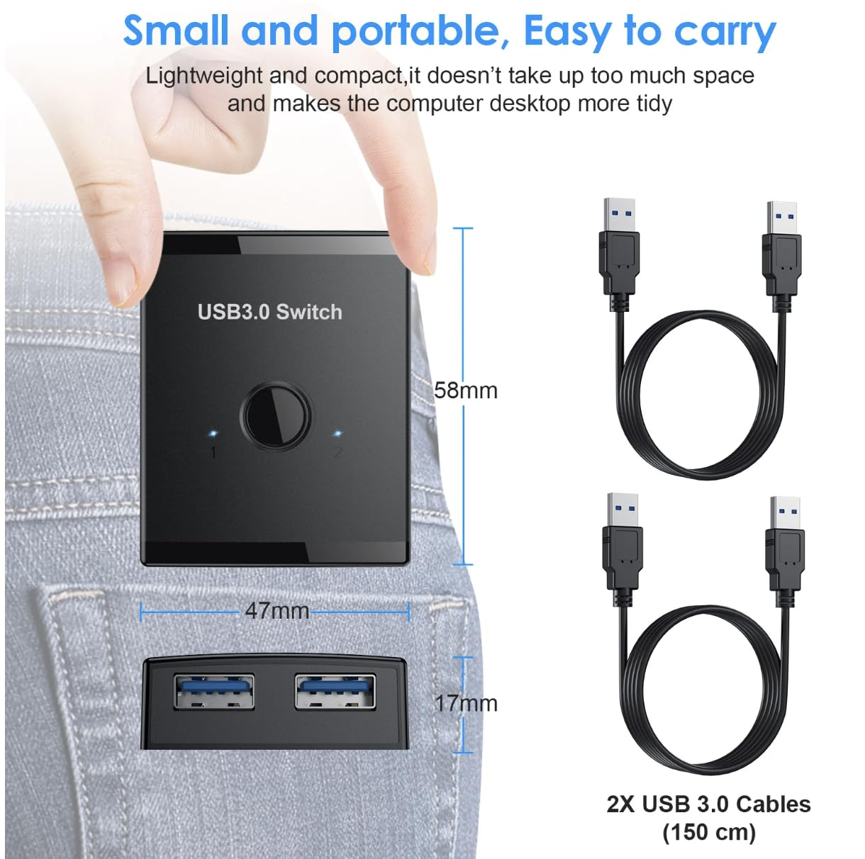 USB 3.0 Switch 2PC - Perfekter Umschalter Für Tastatur, Maus & Mehr | Einfach Zwischen 2 Computern Wechseln