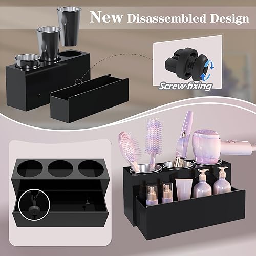 Miniatura 6 de Organizador de herramientas para el cabello, organizador de herramientas de peinado acrílico para cabello caliente con 3 tazas, soporte para secador