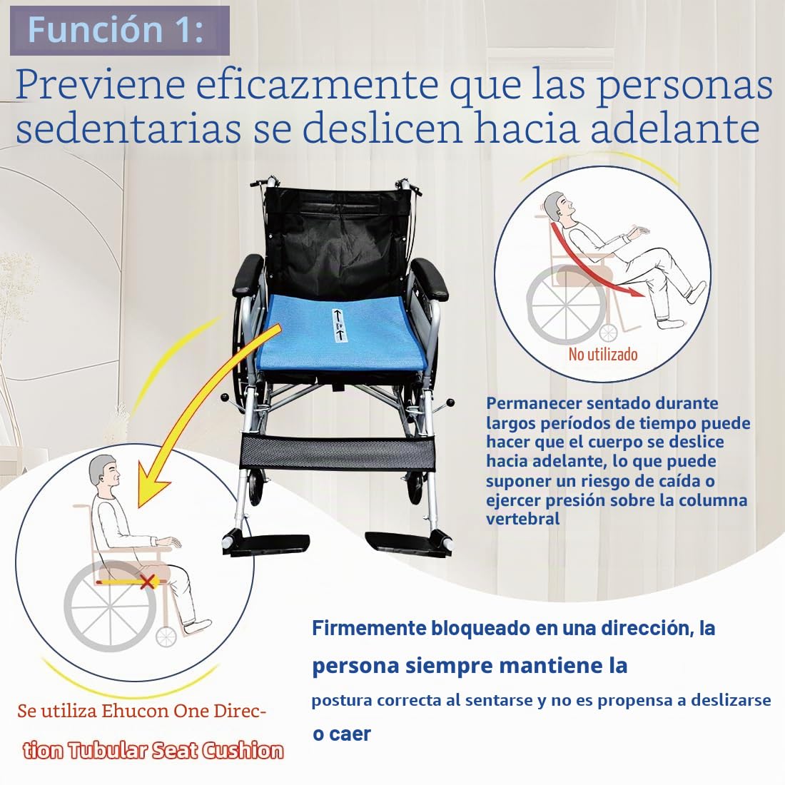 One Direction - Cojín tubular para asiento, prevención de caídas para ancianos en silla o silla de ruedas, excelente cojín antideslizante para asiento de coche y silla de oficina, 17 x 17