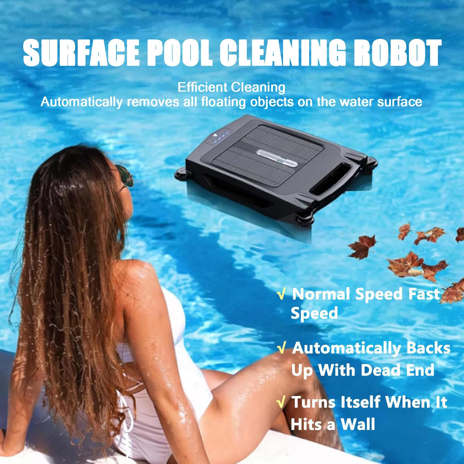 Robot Skimmer Basenowy Solarny, Automatyczny Bezprzewodowy Robot, Zasilany Energią Słoneczną, Skimmer Basenowy Do Basenu z Podwójnymi Opcjami Ładowania, Optymalizacja Ścieżki,APP-Control
