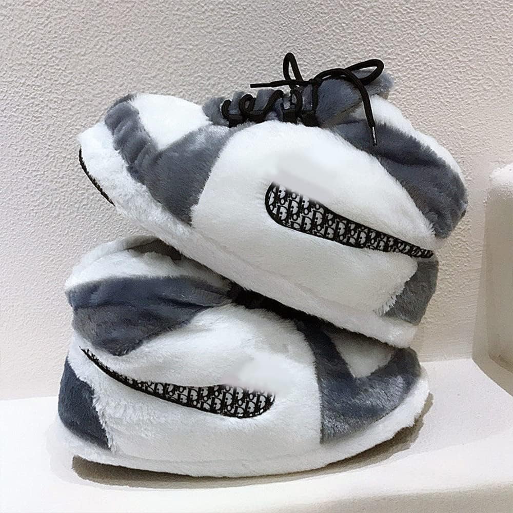 MOLERFO Sneaker Slippers Non Slip Sole Indoor House Plush Slippers Unisex Indoor Floor Cotton Shoes (Grey-DA,5.5,12) - Image 7