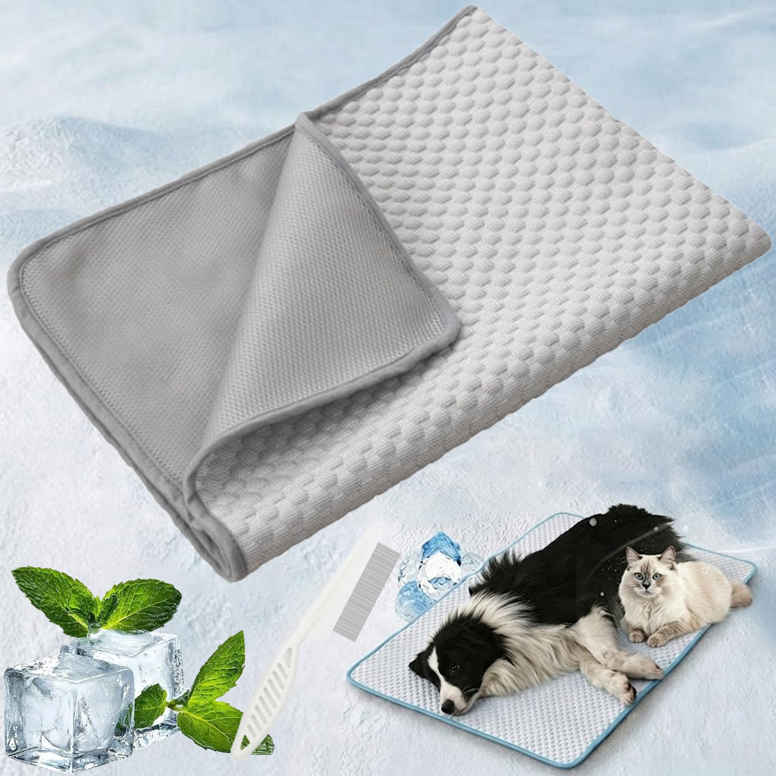 Cooling Mat for Dogs, Ice Silk Pet Cooling Mat, Summer Sleeping Cushion for Large Small Dogs&Cats, Washable Portable Non-Slip Pet Cooling Pad for Sofa, Crates, Kennels, Car and Beds (Grey, XL)