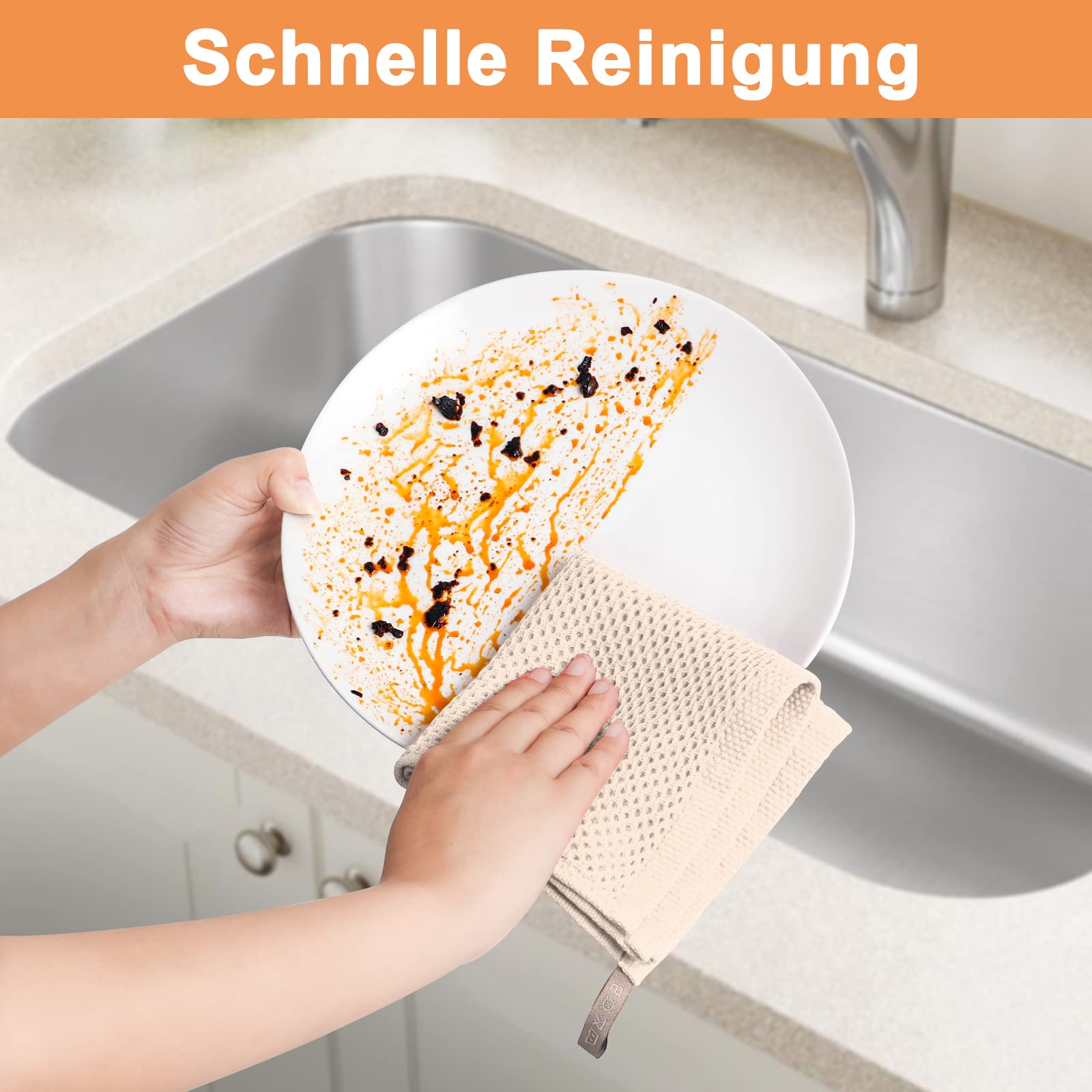 Paquet de 10 Torchons 100% Coton,30 x 30cm,Torchon,Super Absorbant,Doux,Respirant,Convient à la Cuisine, au Salon, à la Salle de Bain pour Essuyer, Sécher et Nettoyer-Beige