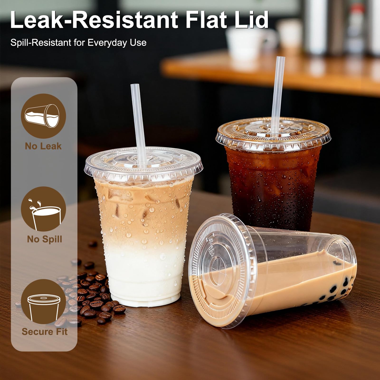 100 Pack 16oz Clear Plastic Cups with Lids and Straws — Amazon image 4