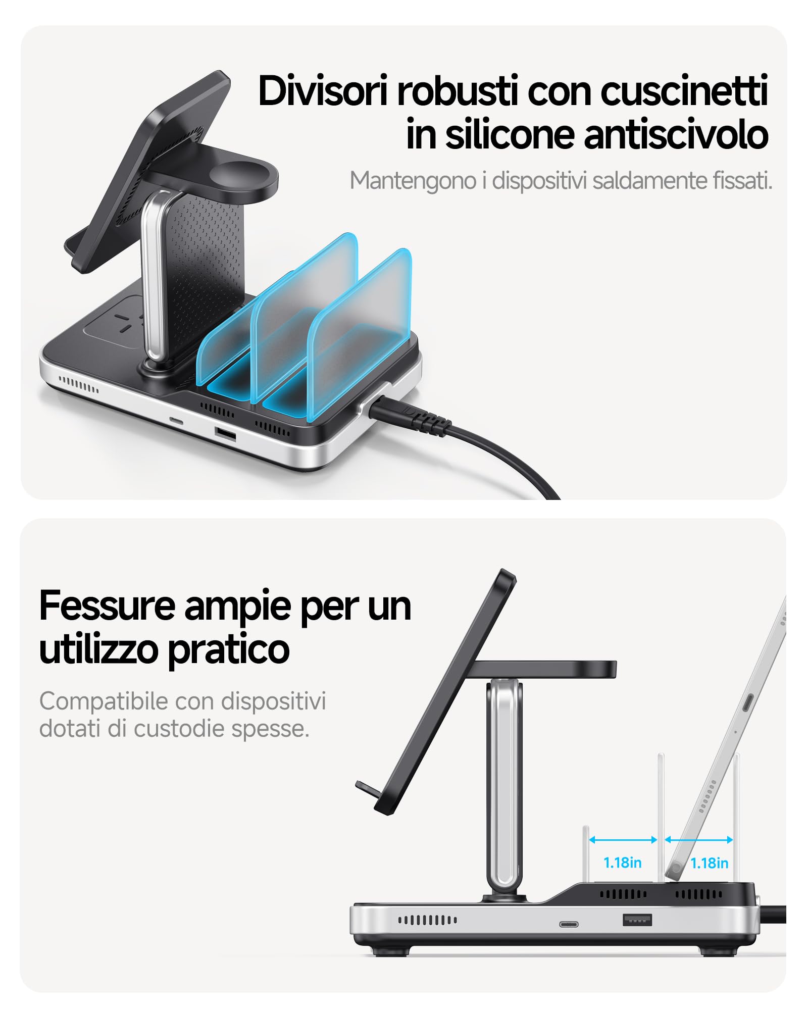 SwanScout Stazione di ricarica 5 in 1 per dispositivi Samsung, Caricatore wireless per serie Samsung S25/S24/S23, Galaxy Watch Ultra/8/7/6/5/4, Galaxy Buds, per Galaxy Tab/iPad/Switch, Modello 901S