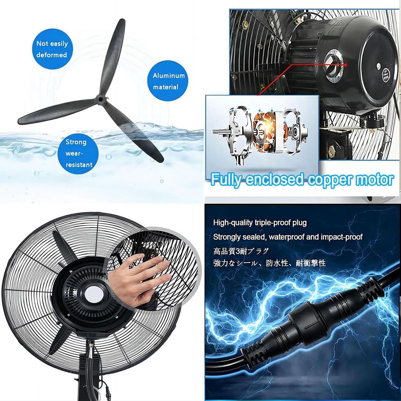 Cool Mist Fan Outdoor Misting Oscillating Pedestal Fan, Industrial Mister Fan - Cooling Fan for Camping Patio Warehouse Bedroom, with 42L Standalone Tank, 3 Speeds(75cm)