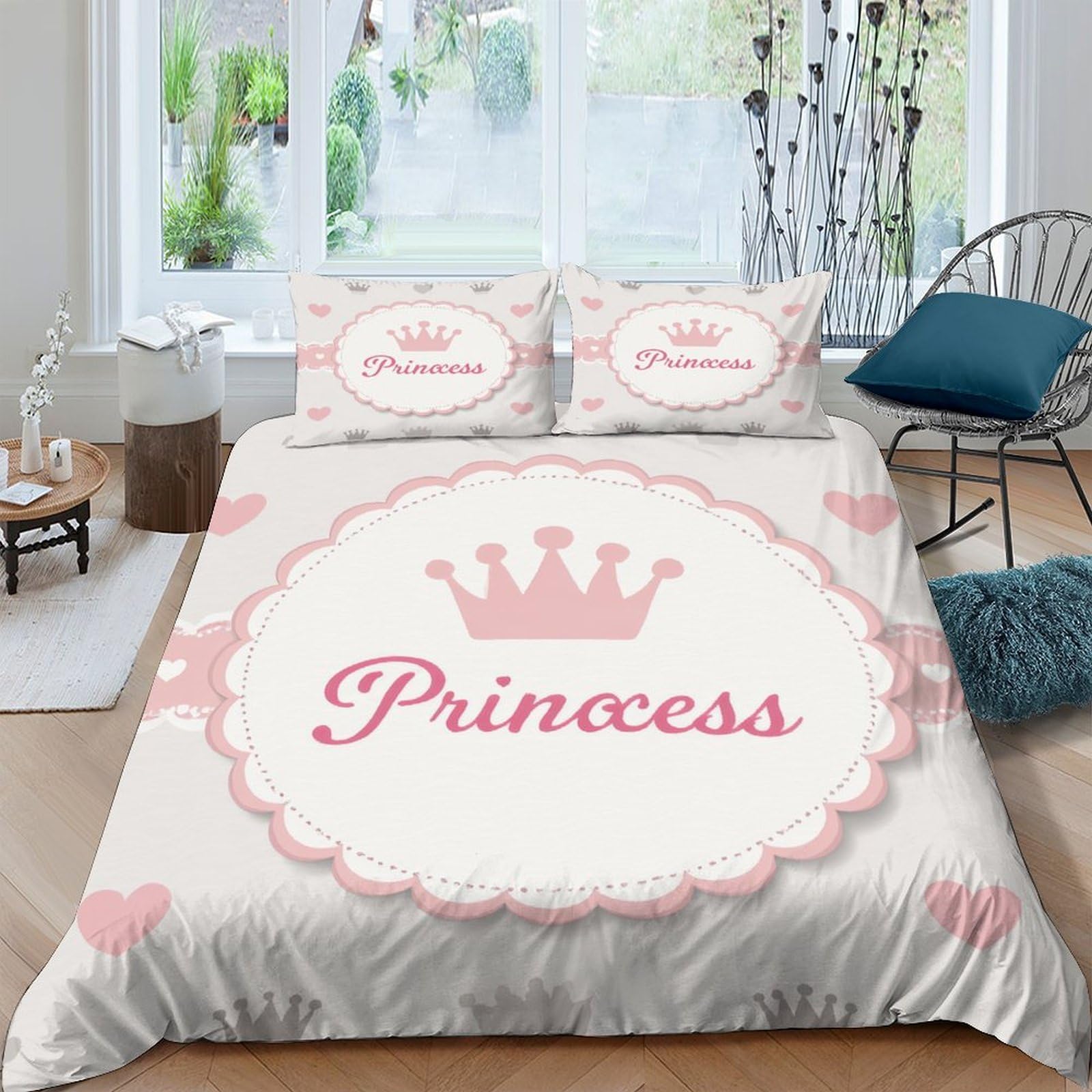 Ctjqhvkz Style-4 3D Printed Pink Princess Crown Fitted Sheet Microfiber Bedroom Decor Heart Pattern Mattress Cover For Home Dorm Single（135X200cm）