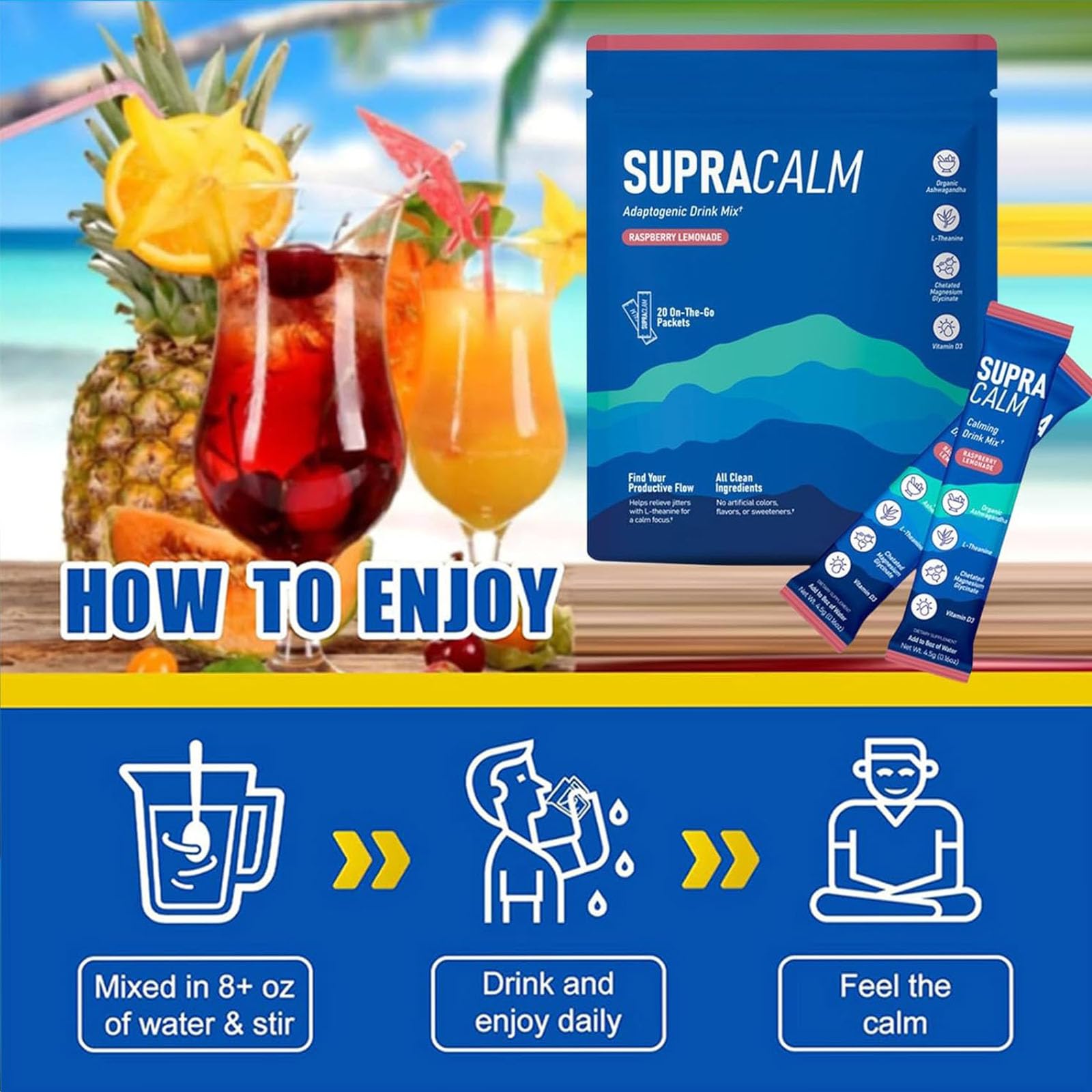 Super Cortisol Drink, Polvo de Cortisol Supercalm Natural, Mezcla de Bebida Relajante Súper Calmante para Alivio de Sueño y Estrés, Relajación y Concentración y Sleep, Apto Unisex (2 paq)