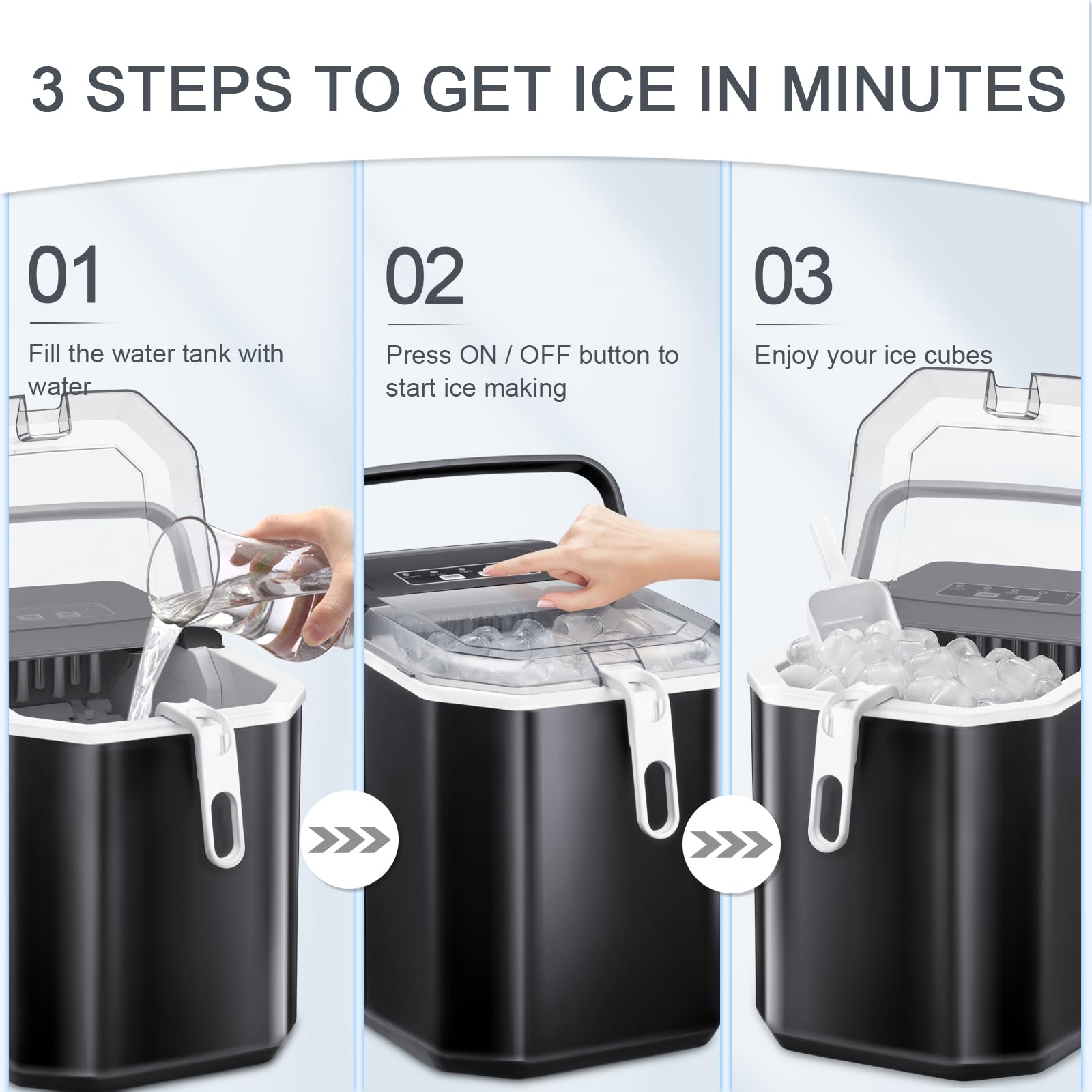 Antarctic Star Portable Ice Maker, 9 Ice Cubes In 6-12mins, 28 Lbs/Day, 2 Size Of Bullet Ice, Ice Maker Machine, Self-Cleaning Function With Ice Scoop And Basket For Home/Kitchen/Office/RV(Black) on Fridge.com - View 4
