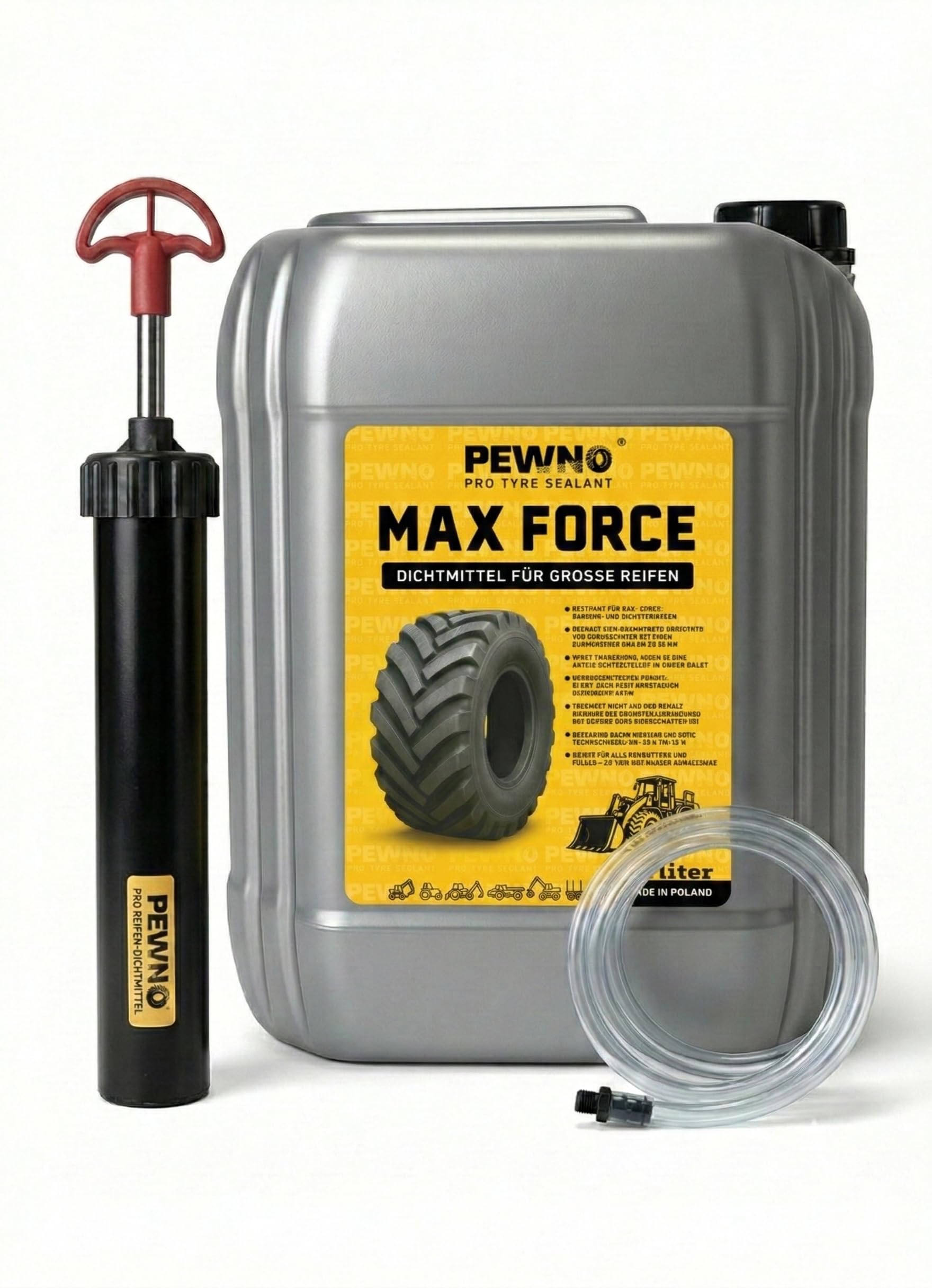 MAX-Force Reifendichtmittel Industrie Baumaschinen 10L | Für Industrie-, Bau- und Forstfahrzeuge. Dichtet Löcher bis 20mm, -40°C bis +92°C einsatzbereit.