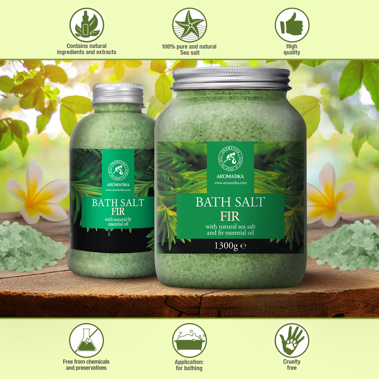 Sale da Bagno Abete 1300g - Sale Marino con Olio Essenziale di Abete Naturale - Cura del Corpo - Rilassamento - Bellezza - Aromaterapia