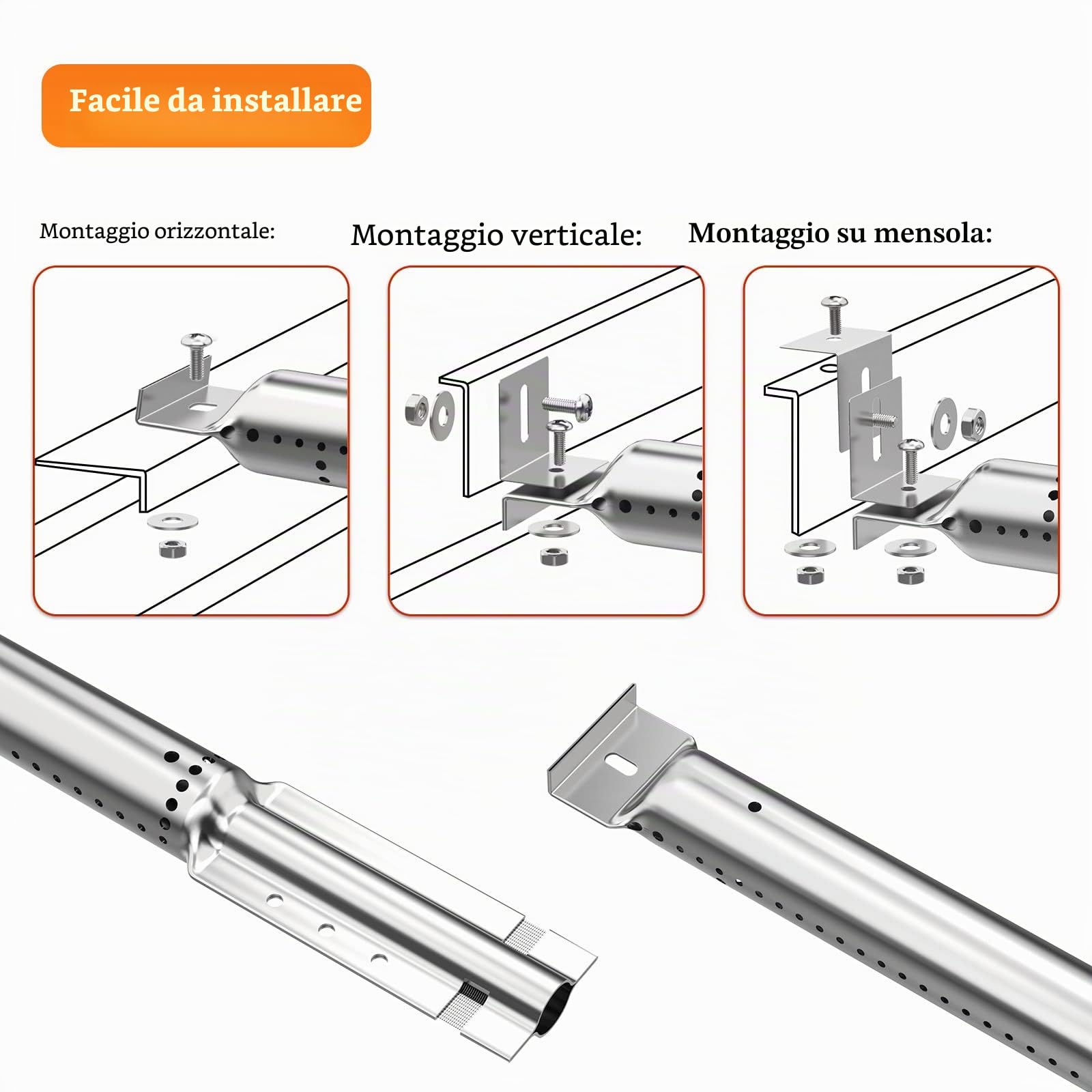 Bruciatori Regolabili,Bruciatore a Tubo Universali in Acciaio Inox 31 a 44 cm Accessori per Barbecue a Gas