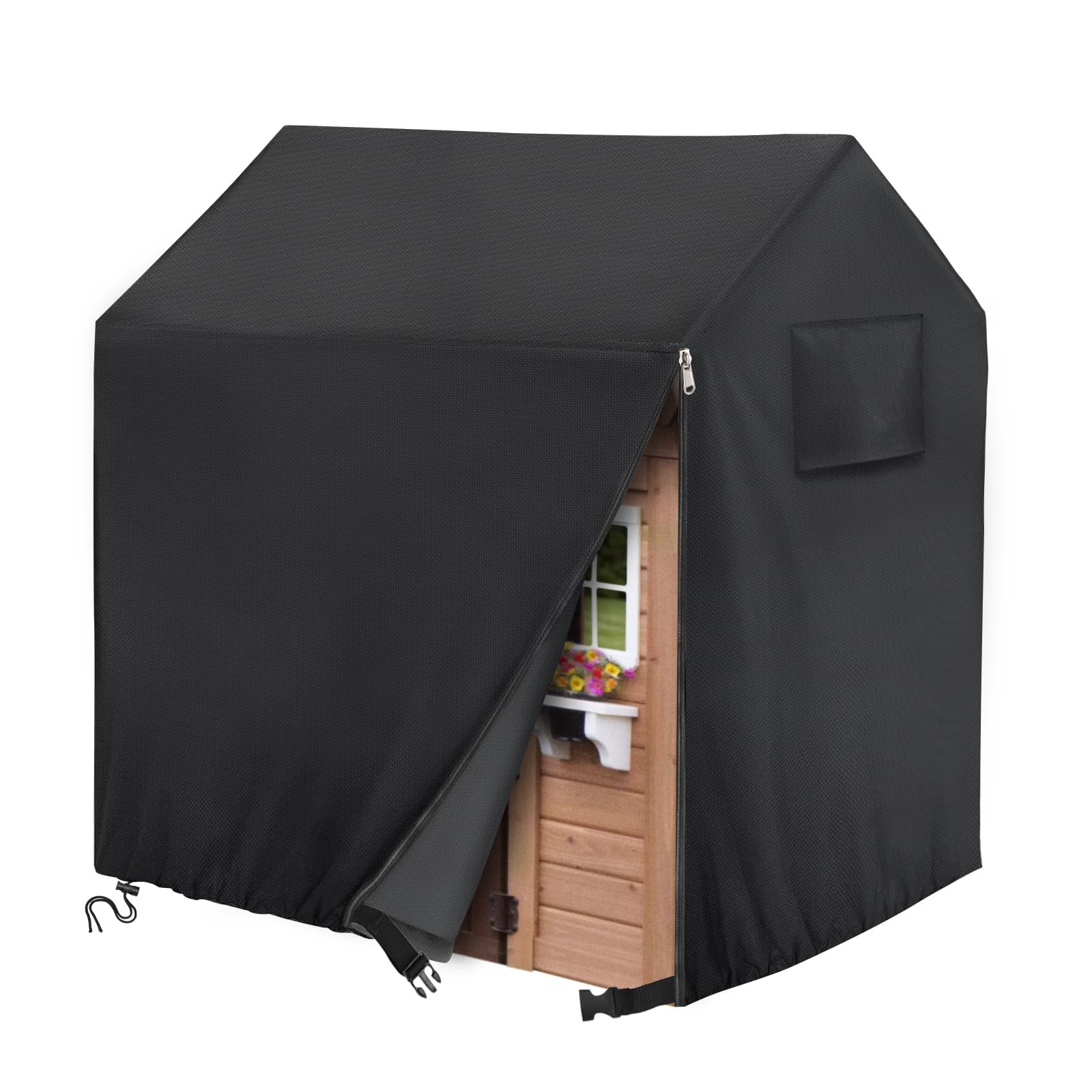 STARTWOPlayhouse Cover, 640D Heavy Duty Waterproof Outdoor Playhouse Cover, Wooden Playhouse Cover with Sides Zippers Easy to Put on, Fit Up to 45" L x 40" W x 50" H, Tear-Resistant Sun Protection