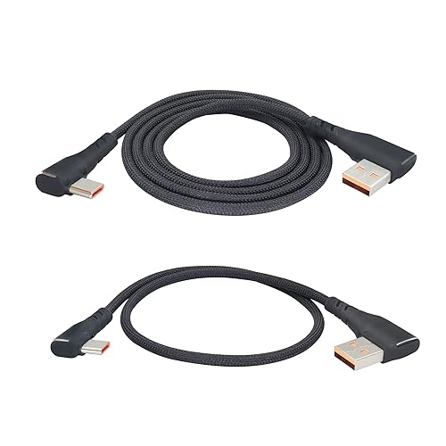 Cable USB 3.1A a tipo C, paquete de 2 (1.3 pies y 3.3 pies), trenzado de nailon, ángulo recto, carga rápida, sincronización de datos, compatible con