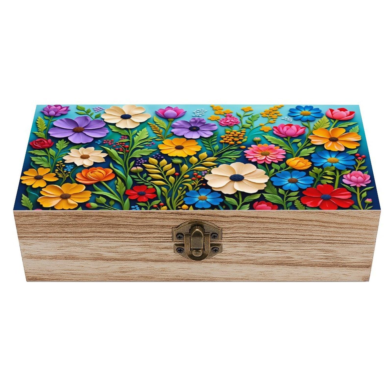 asbwuo Colorful Wildflowers Vintage Wooden Keepsake Box