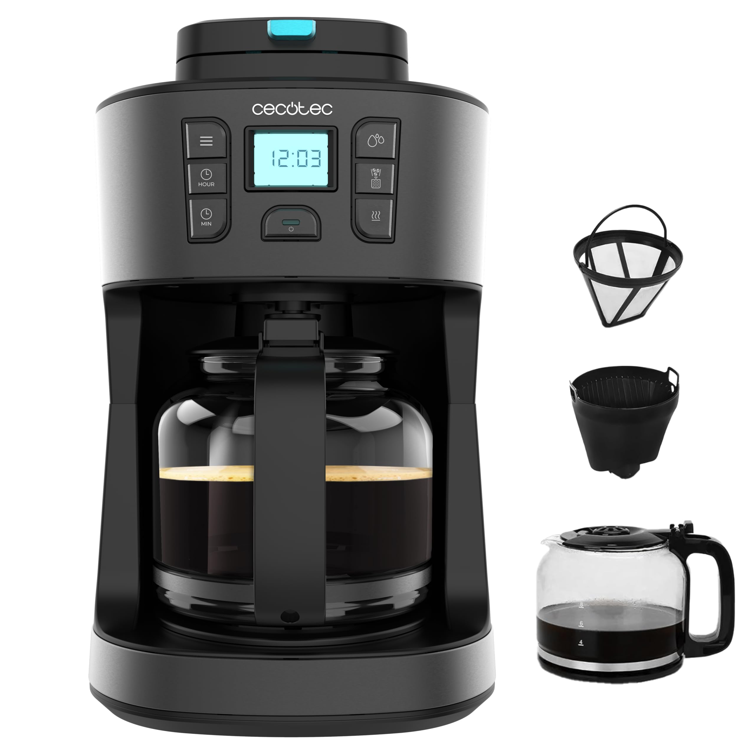 Cecotec Coffee 66 Grind & Drop, cafetière filtre avec broyeur, 1,8L, arrêt auto