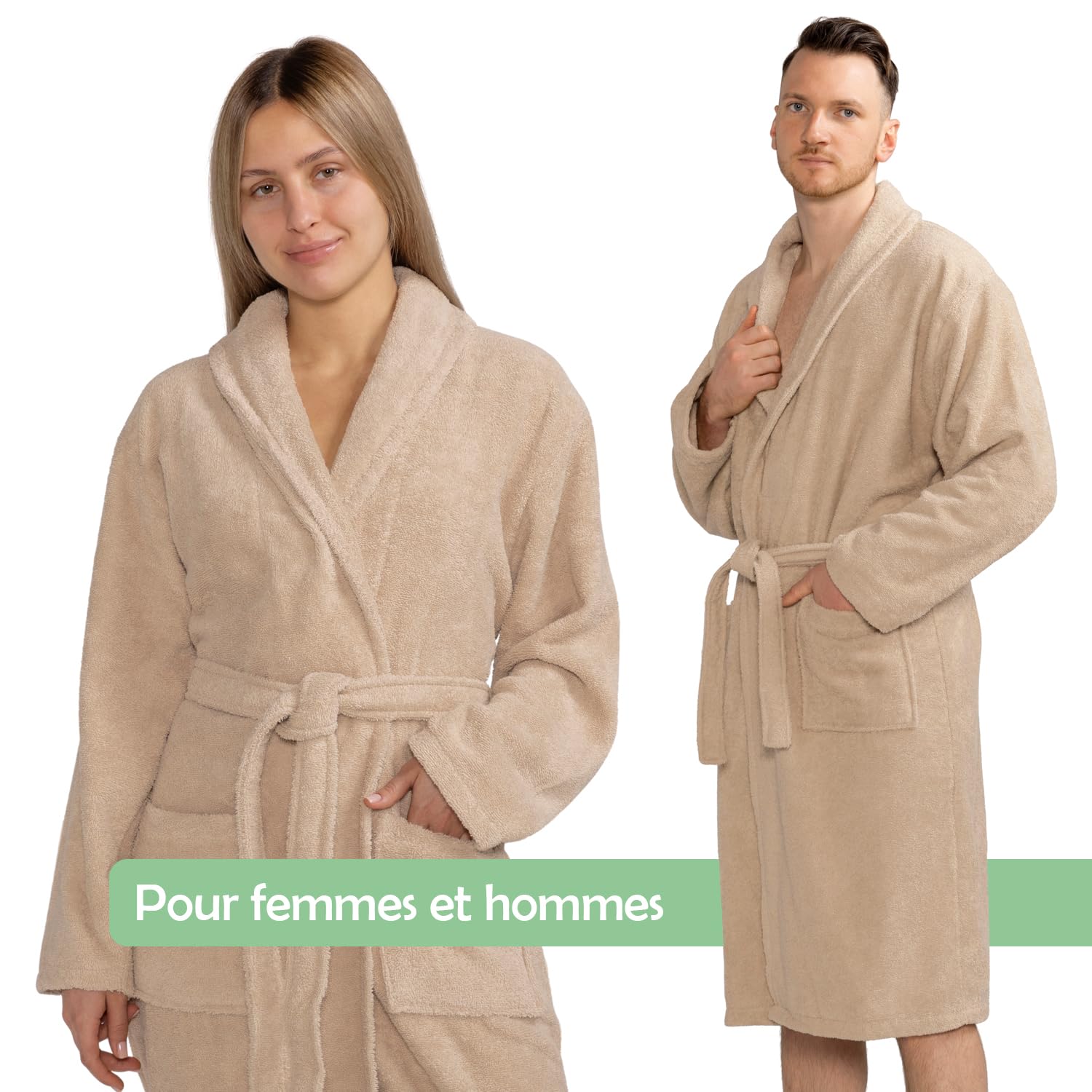 Celodoro Peignoir pour homme et femme en pur coton