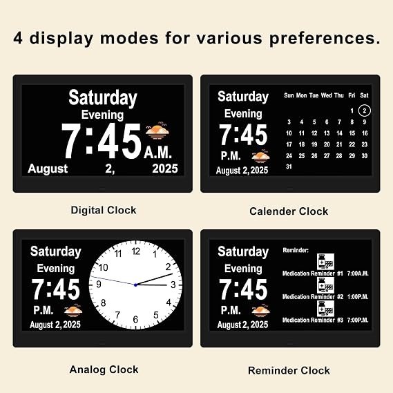 SSYA Dementia Clocks with Day and Date for Seniors,13 Alarms Custom Reminders, Extra Large Digital Calendar Clock for Elderly. (Black)