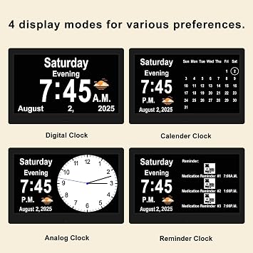 SSYA Dementia Clocks with Day and Date for Seniors,13 Alarms Custom Reminders, Extra Large Digital Calendar Clock for Elderly. (Black)