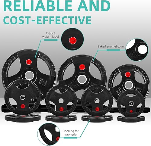 Miniatura 3 de Fitvids Olympic Cast Iron 2-Inch Weight Plates for Strength Training & Weightlifting Home Gym, 255 Pounds Set, Multiple Packages