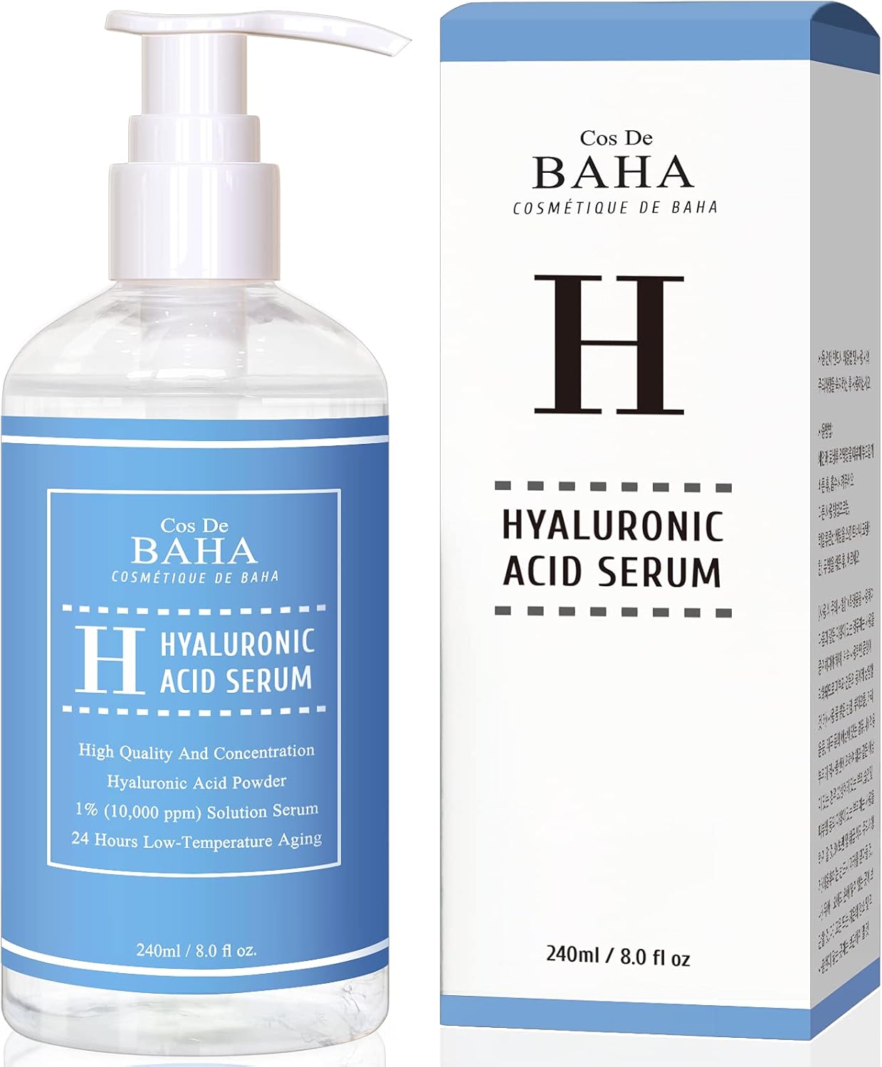 Cos De BAHA Pure Hyaluronic Acid 1% Powder Serum for Face 10,000ppm – Anti Aging + Fine Line + Intense Hydration + facial moisturizer + Visibly Plumped Skin + Prevent Bladder Pain 8 Fl Oz