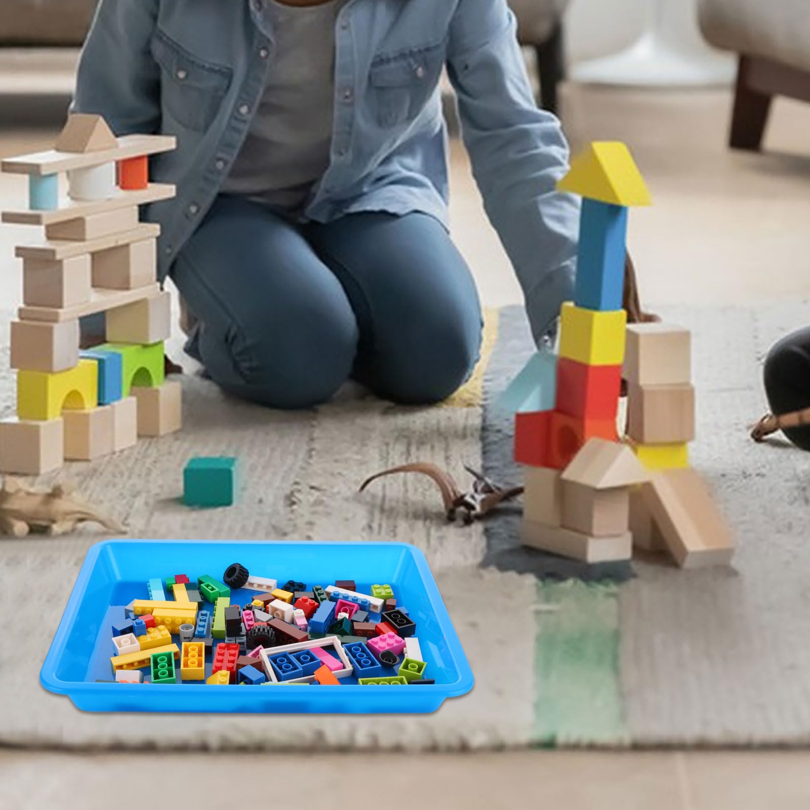 ASelected 10 Pcs Plastic Trays Plastic Art Trays,28 X 21 X 3Cm Plastic Activity Trays 5 Colors Play Trays for School Home - Image 4