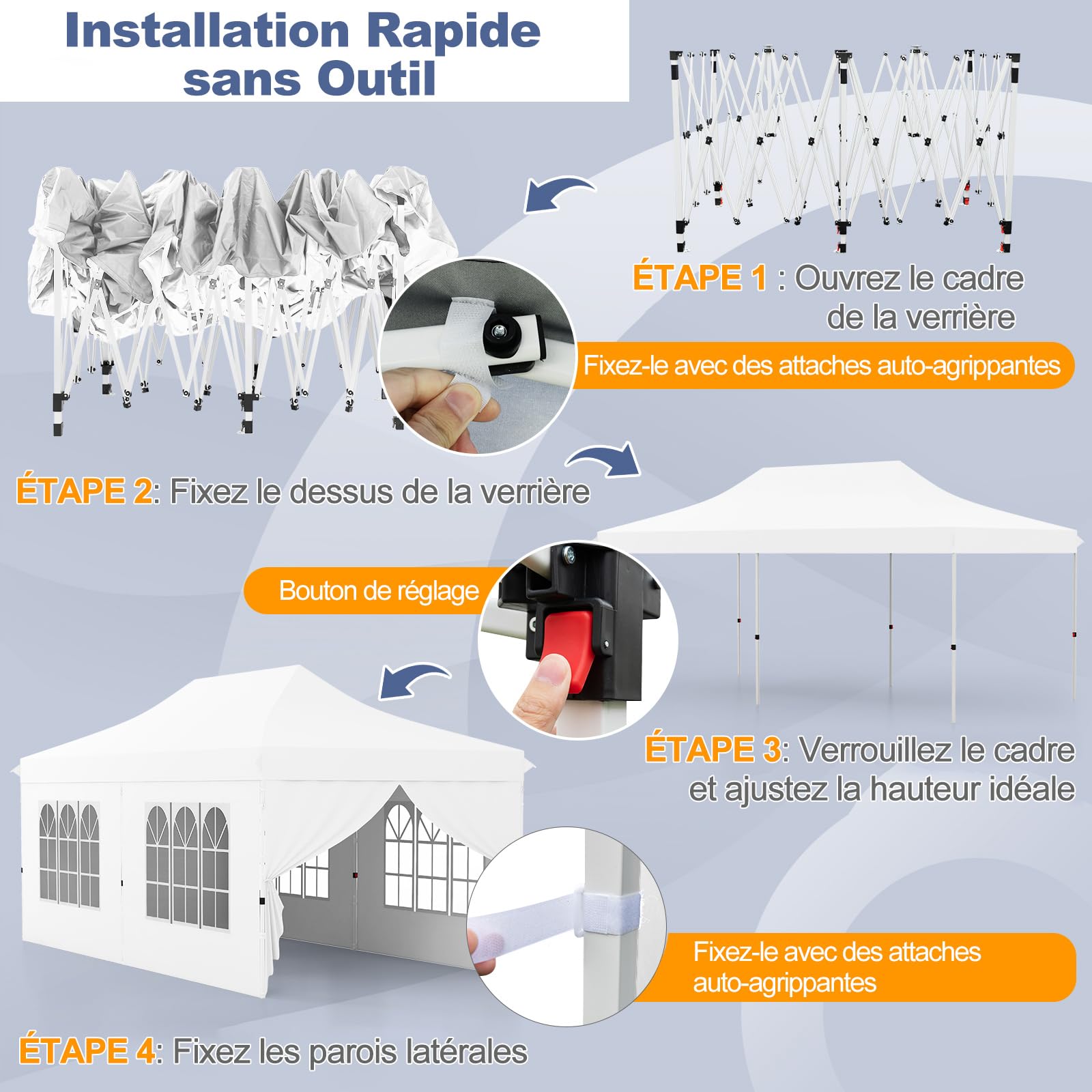 RELAX4LIFE Tonnelle Pliante 3x6 Imperméable avec 6 Parois Amovibles, Barnum Pliant 3x6, Hauteur Réglable, Portes Zippées, Tente de Réception Anti-UV, Sac Transport, Montage sans Outil