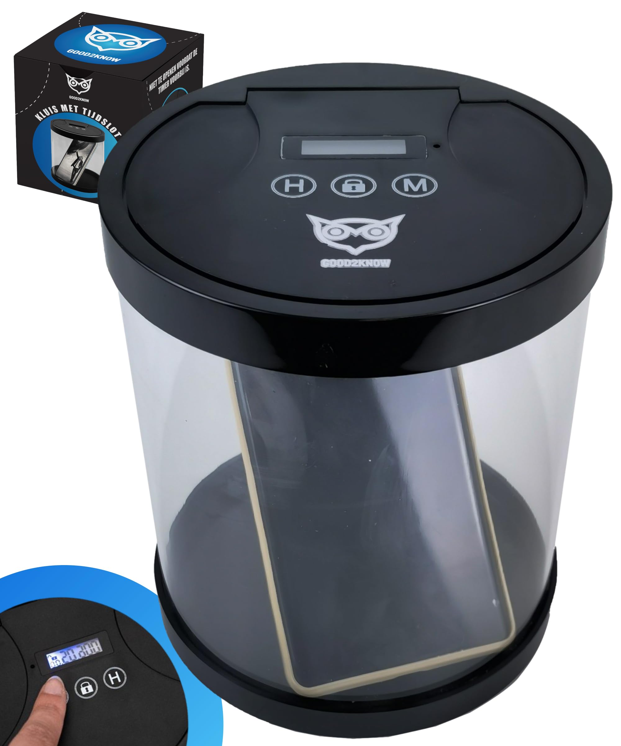 Good2know Cassaforte per telefono con blocco orario, smetti di fumare - Timer - Cassetta di sicurezza - Cucina sicura - Nero - Messa a fuoco e autodisciplina