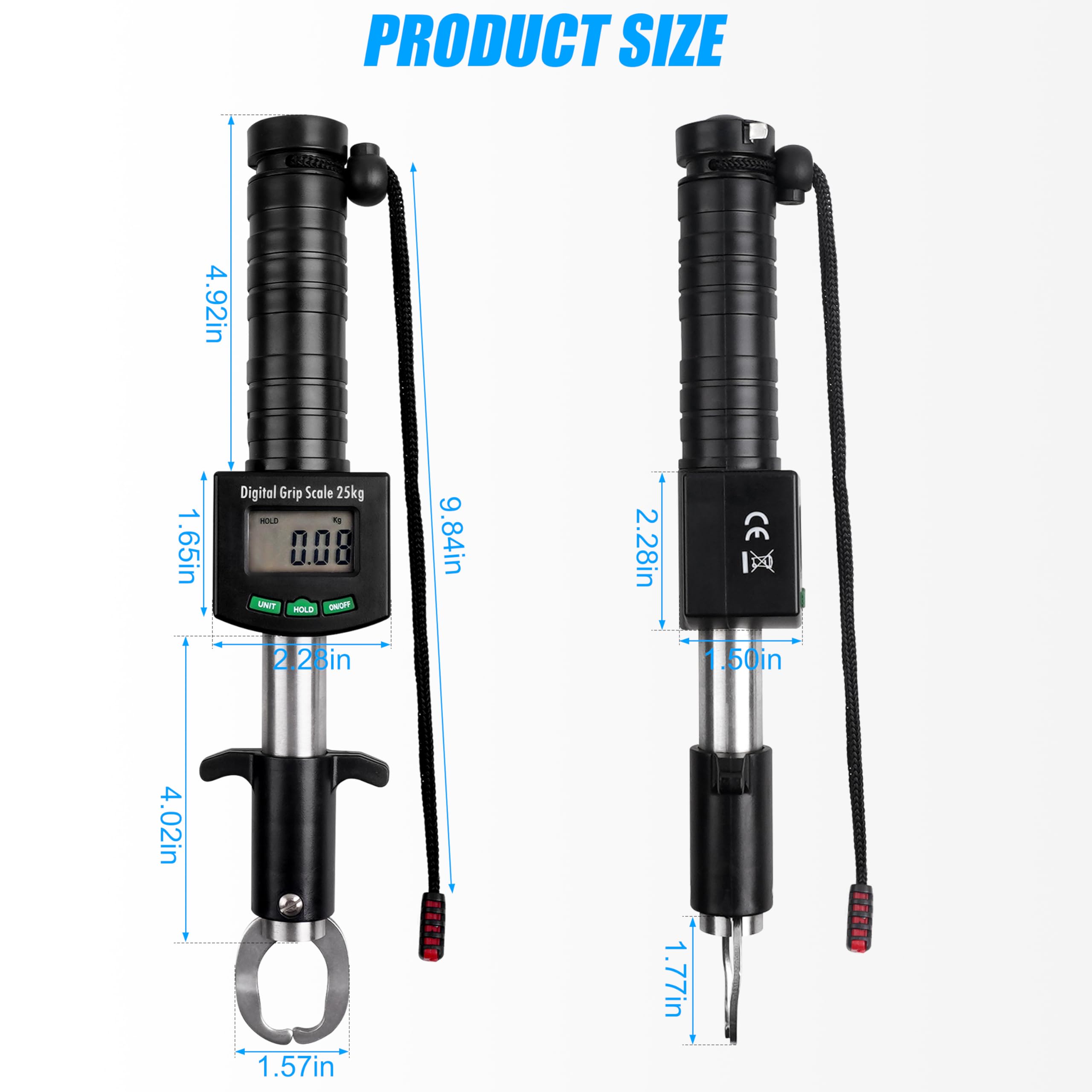 Pinza de pescado con escala digital de peces, capacidad de carga de 50 libras/25 kg, función de memoria, resistente al agua salada, portátil de acero inoxidable, agarre de labios de pescado, agarre de