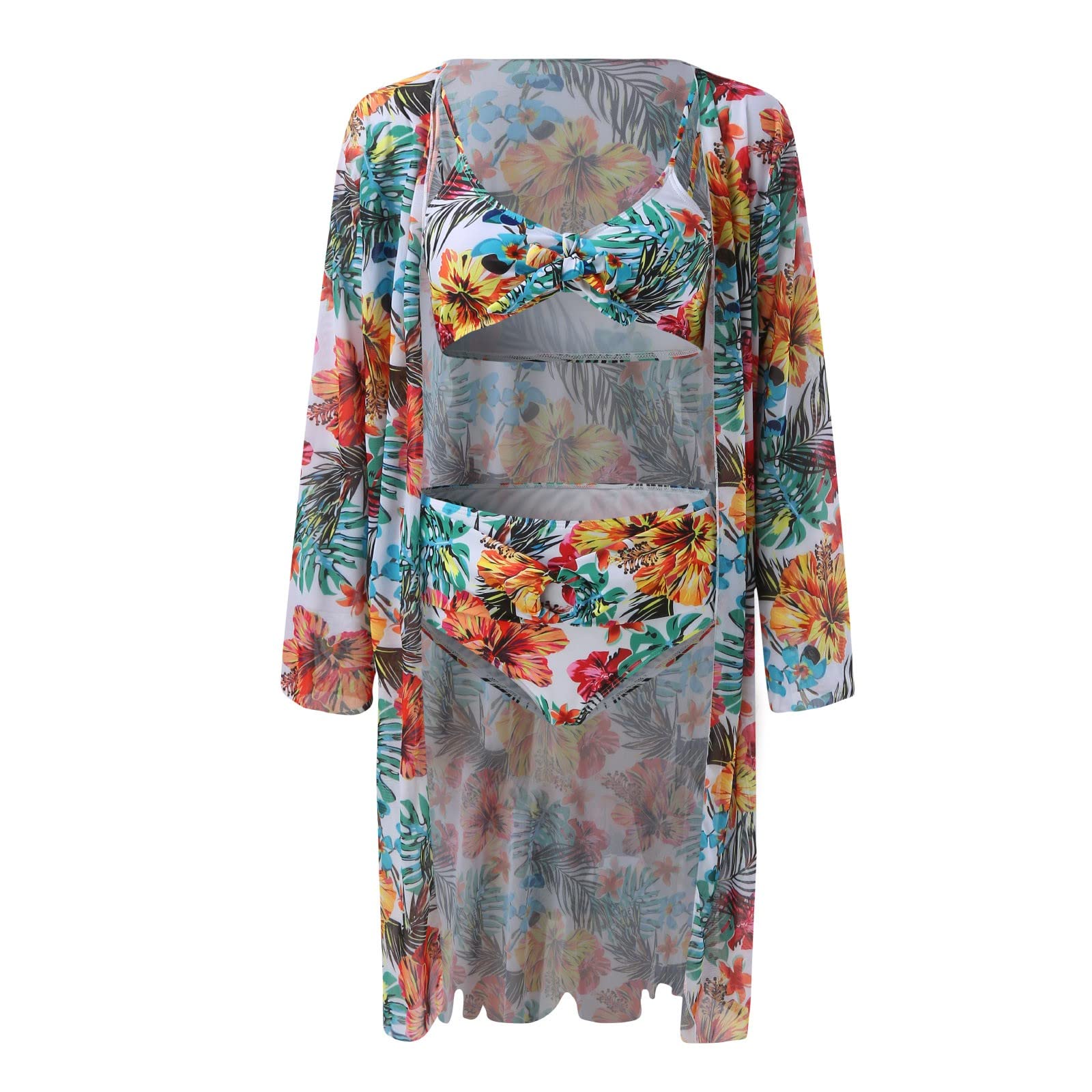 Generisch Swimwears, set tankini da donna, costume da bagno a 3 pezzi, a maniche lunghe, push-up, costume da bagno coprente per vacanze estive