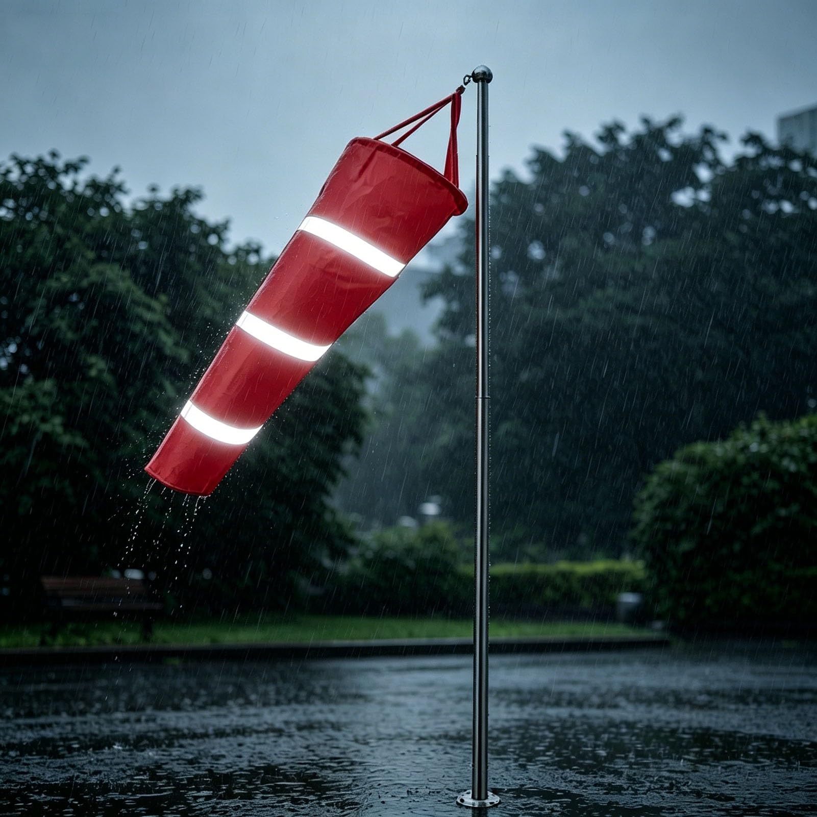 Manga de viento para medir el aire en la noche con tiras reflectantes