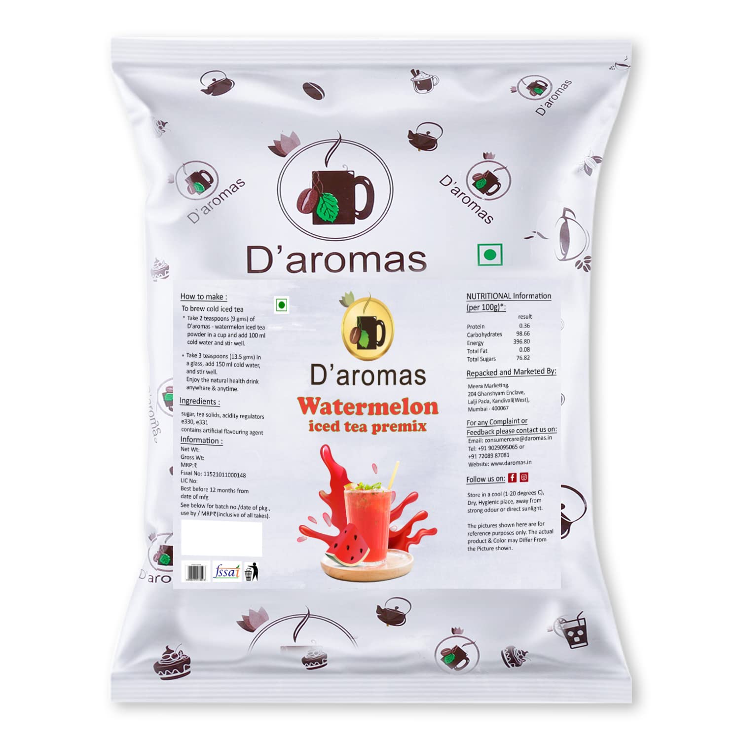 D'aromas Watermelon Ice Tea 500g each, Instant Premix Ice Tea Powder, Ready to Drink Iced Tea, Summer Drink