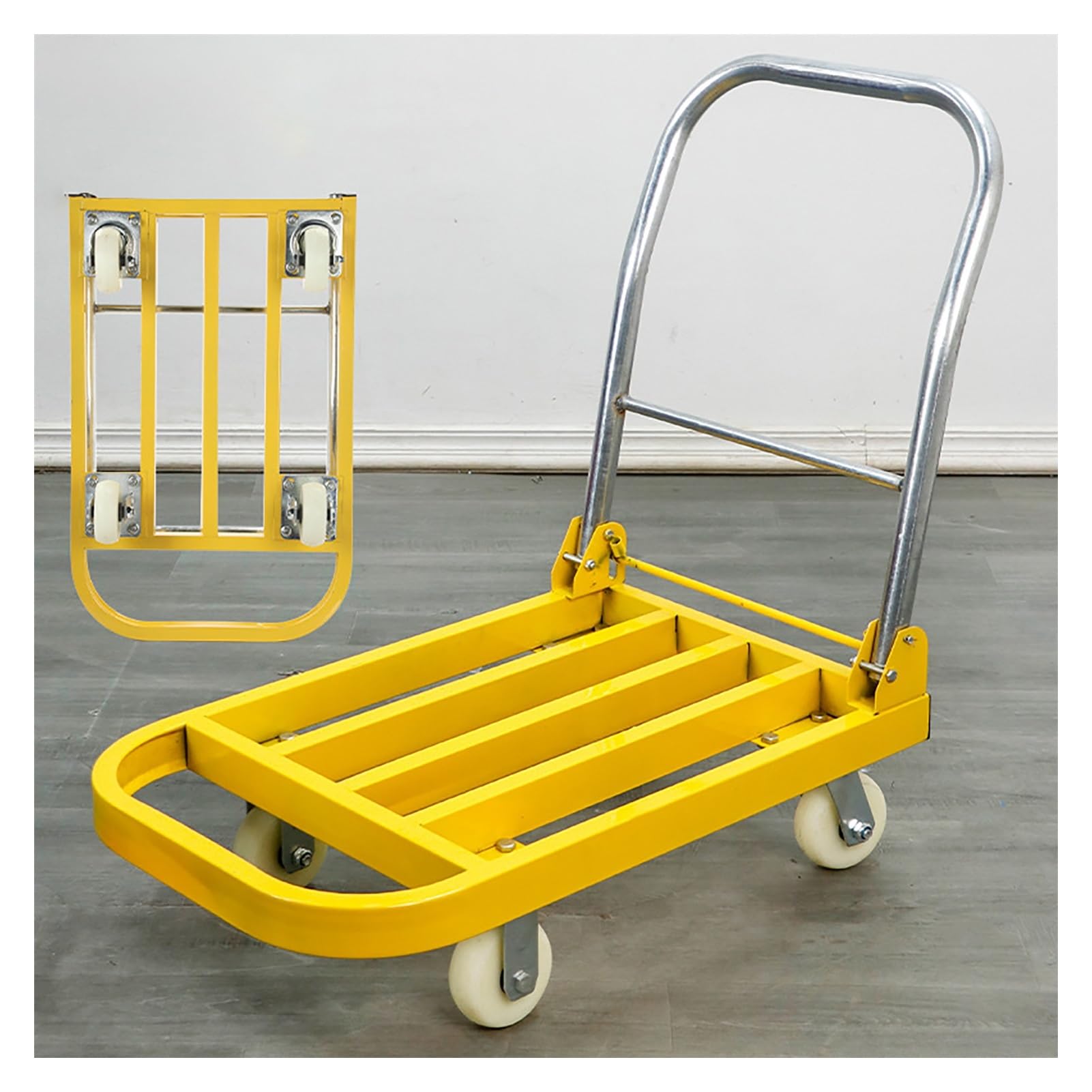 Carro de Plataforma móvil, Carro de Plataforma Plegable, Carro de Servicio, Carretilla Manual con Ruedas y manija(70x50cm)