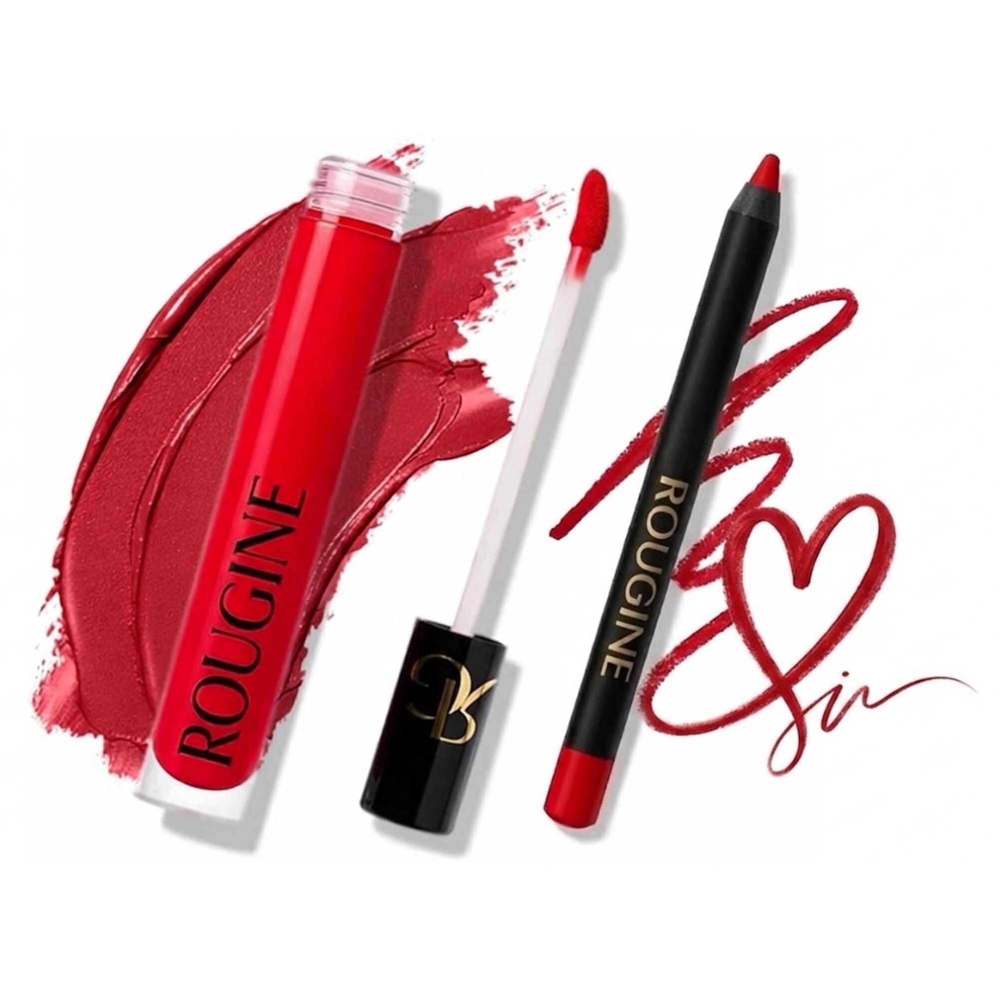 Matte Lipstick & Lip Liner All Day Wear Combo – Red Love Shade – Long-Lasting Waterproof – No Bleed - Smudge-Proof Liquid Lipstick with Precision Liner, Enriched with Vitamin E & Shea Butter