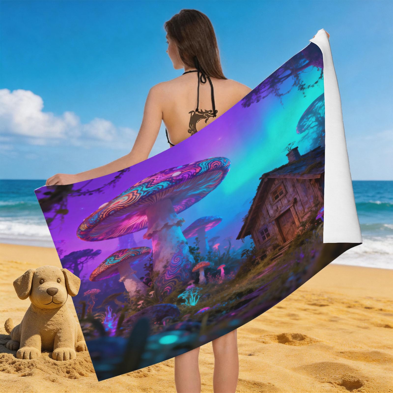 Leichong 3D Dreamy Forest Beach Towel Microfiber Soft Quick Dry for Adults, Cartoon Bath Towel Lightweight Soft Absorbent for Travel Swimming Pool Sports, 75 x 150 cm