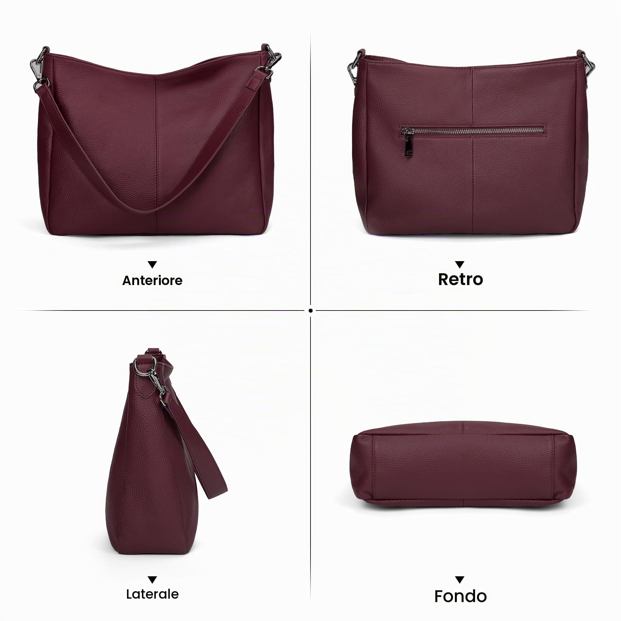 befen Borsa a Spalla Hobo Donna, Borsa a Mano Tracolla Vera Pelle Borsa Tote Media con Manico Lungo - Borsetta Moda Città Classica Pratica Elegante