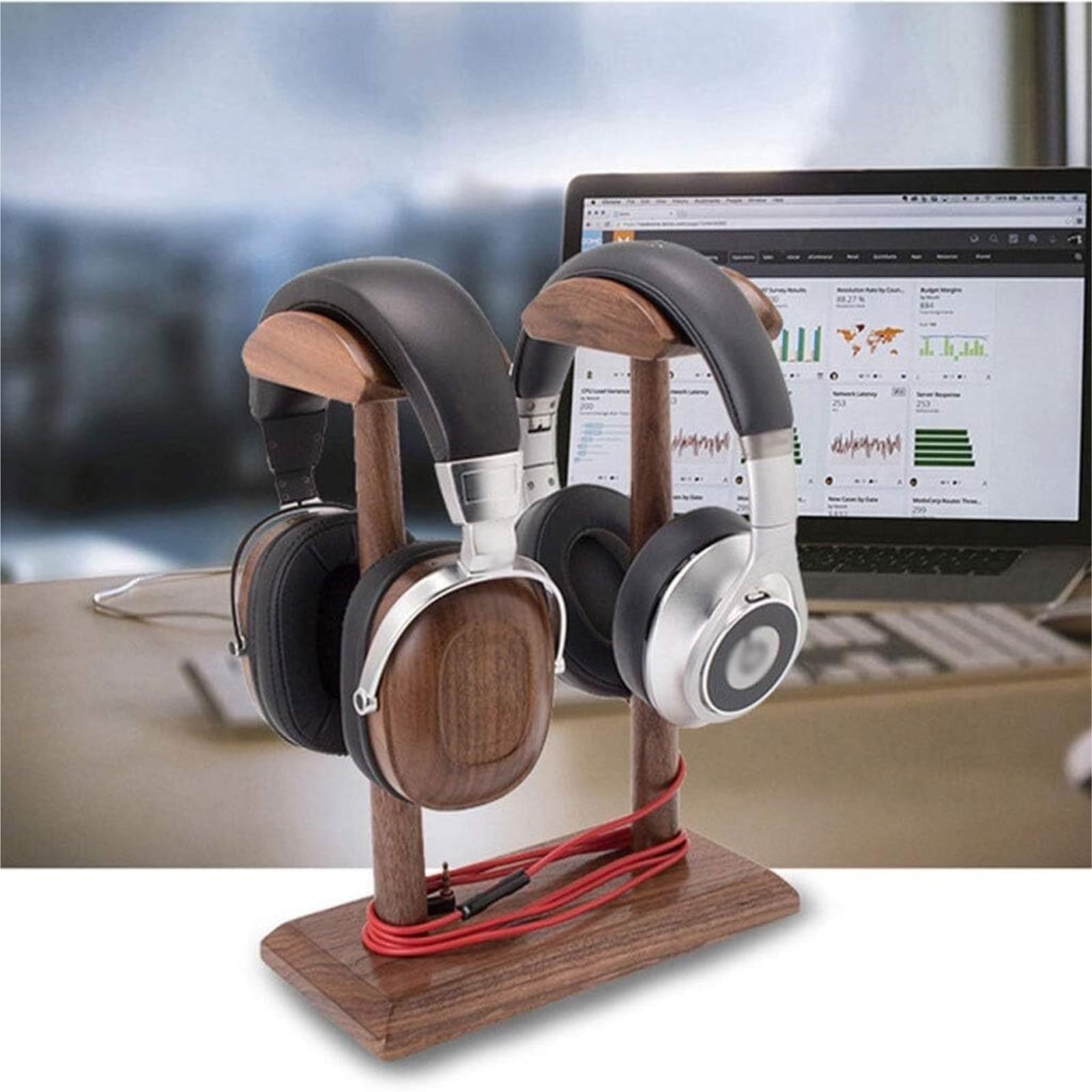 Soporte de Auriculares Colgador De Auriculares Doble Estante De Exhibición De Auriculares De Haya Soporte Creativo para Auriculares para Juegos De PC Soporte para Auriculares