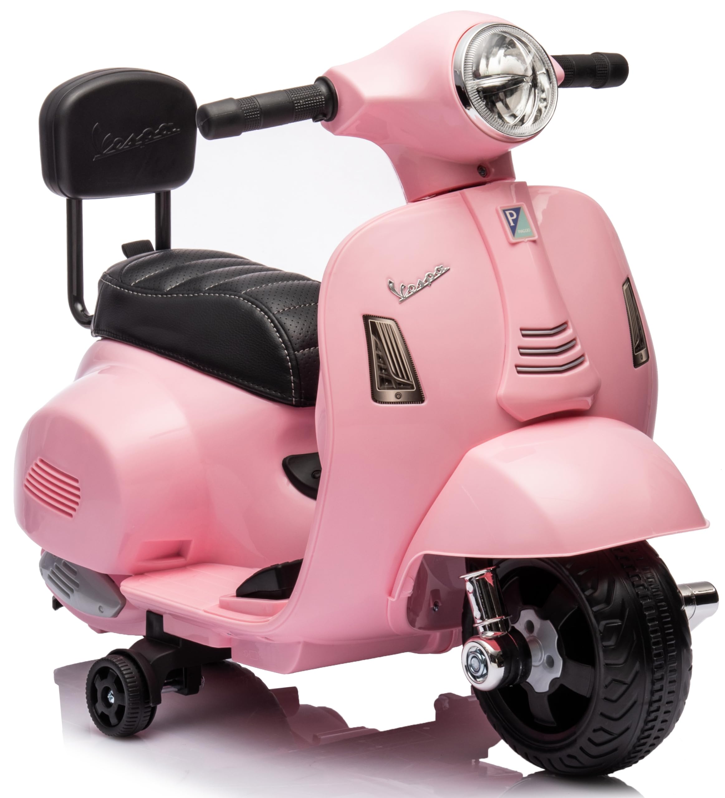 Vespa moto elettrica per bambini con schienale per bambini 2 anni Batteria 6V 4,5A Carico massimo 25KG tempo di guida 45 MINUTI Motore: 1x35W Verde Acqua (Rosa)