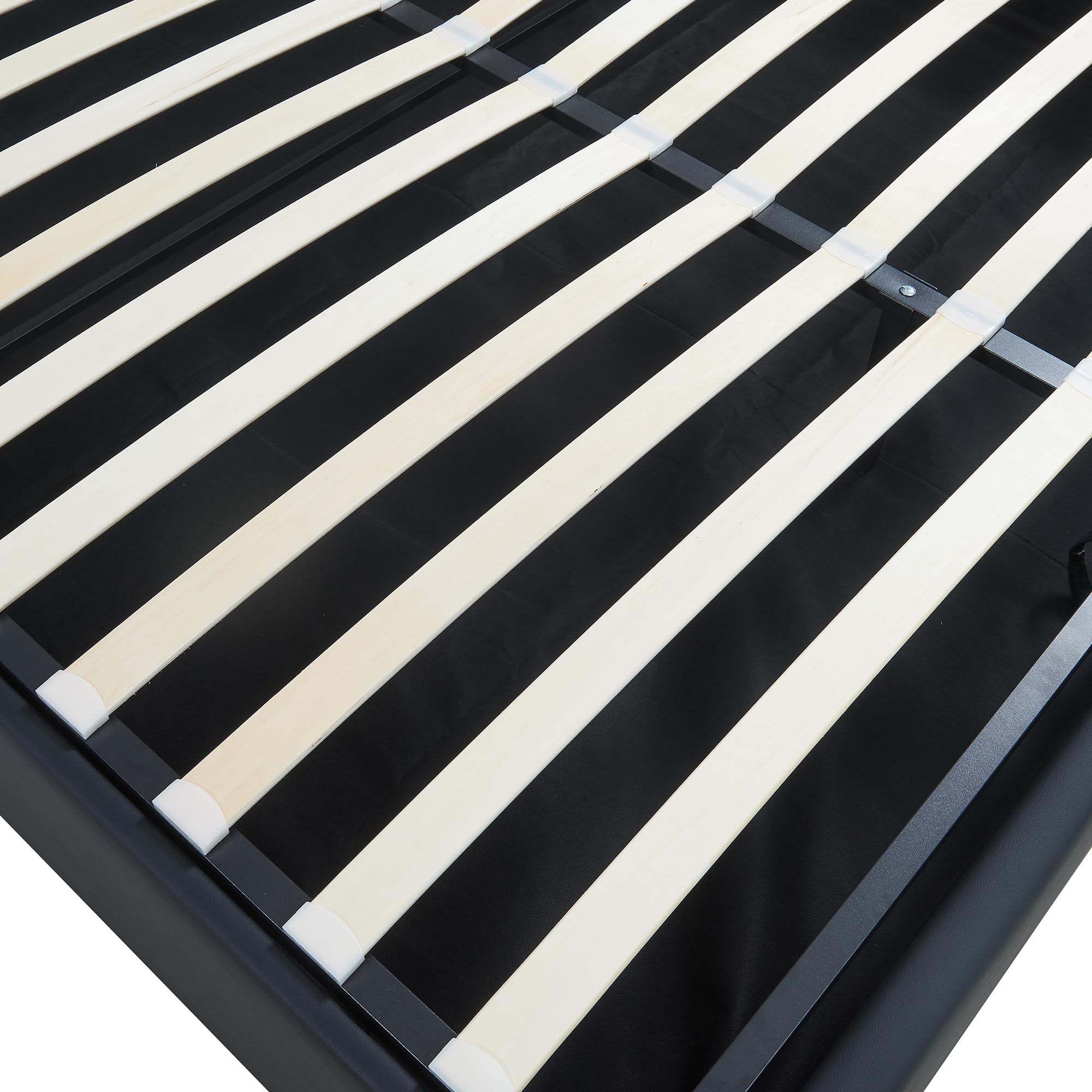[en.casa] Cama Matrimonio NOLA Canapé Abatible con Somier y Colchón 180x200 cm Espacio de Almacenamiento Cama Tapizado Polipiel MDF Contrachapado 206 x 181 x 28 cm - Negro
