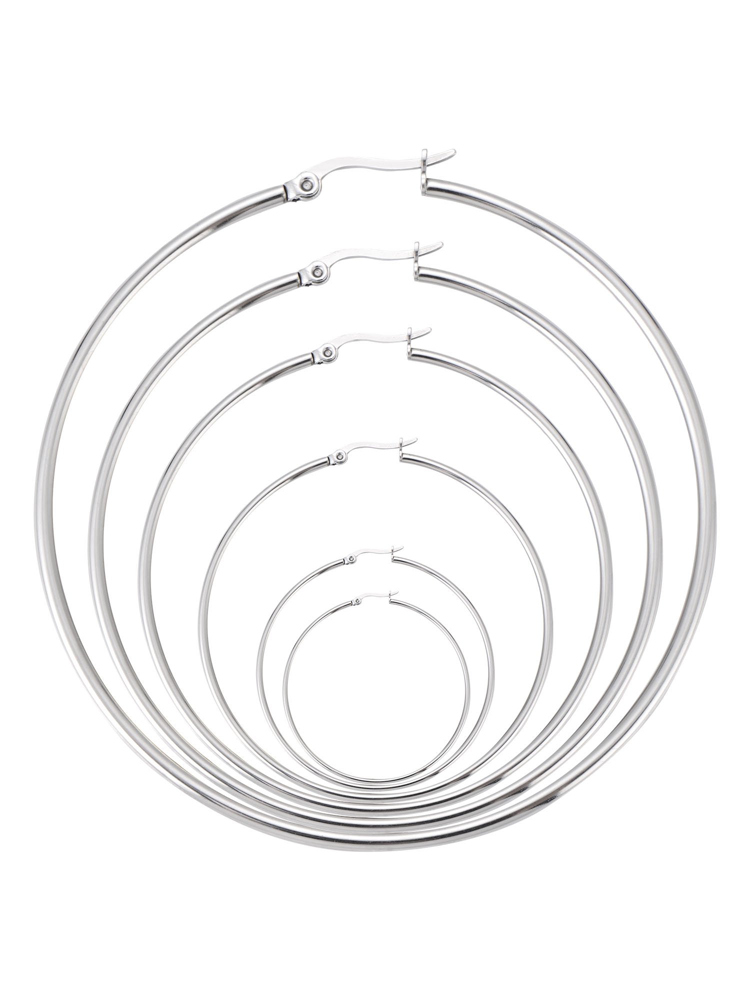 Lot de 6 paires de boucles d'oreilles anneaux en acier inoxydable