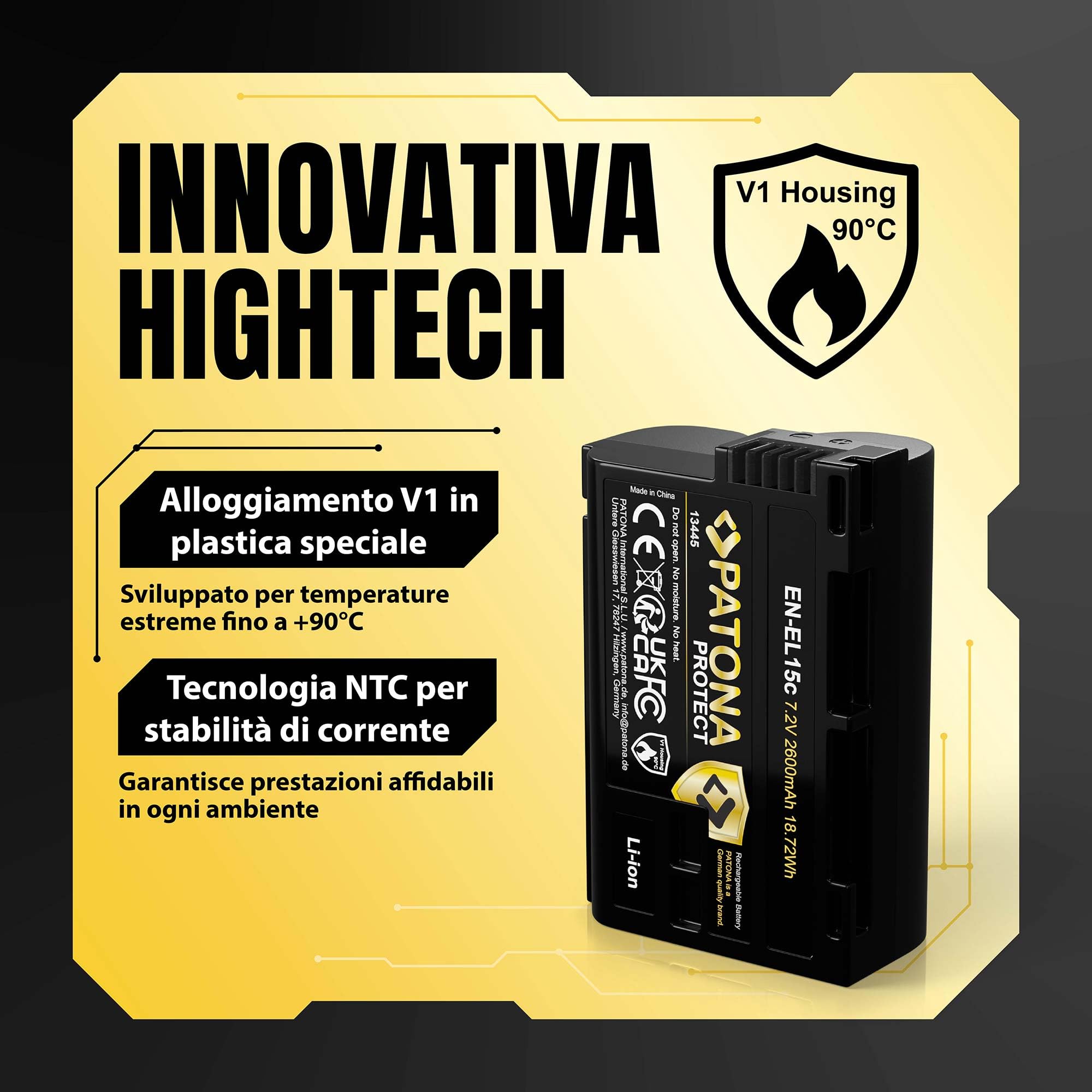 PATONA 2x Protect Batteria EN-EL15c (2600 mAh) – ricambio per Nikon EN-EL15 EL15b EL15c – compatibile con Z5 Z6 II/III Z7 II Z8 Zf D850 D780 D7500 – sensore NTC e guscio V1
