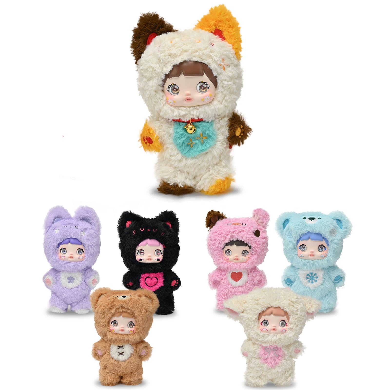 Nommi Blind Box, Cute Vinyl Face Plush Blind Box Figures, Nommi Loveliness Never Ends Series Plush Doll, Kawaii Collectible Toys Figure Mystery Box for Gifts, Single Box (1 of 7 Possible Styles)