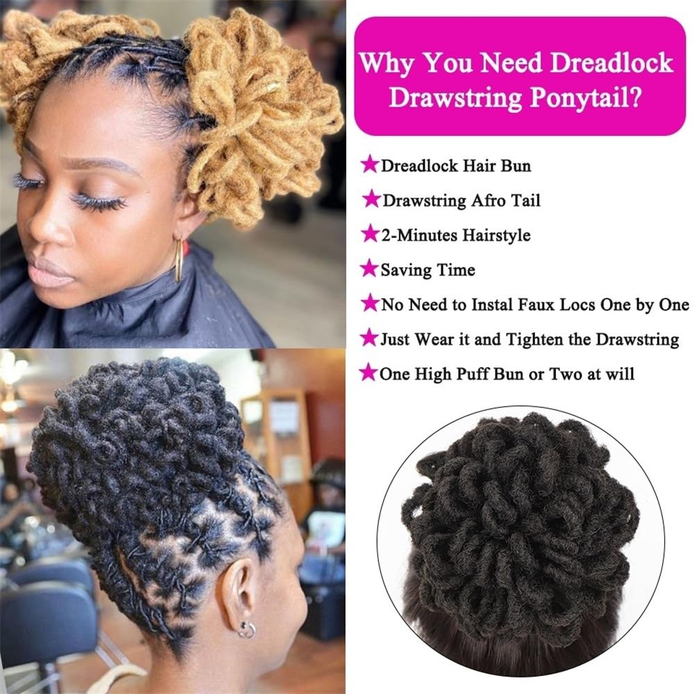 Syntetyczny DreadLock Afro Puff Hair Bun Chignon Sztuczne loki Clip In Sznurek Kucyk Ogon Kawałki włosów (4-27-30)