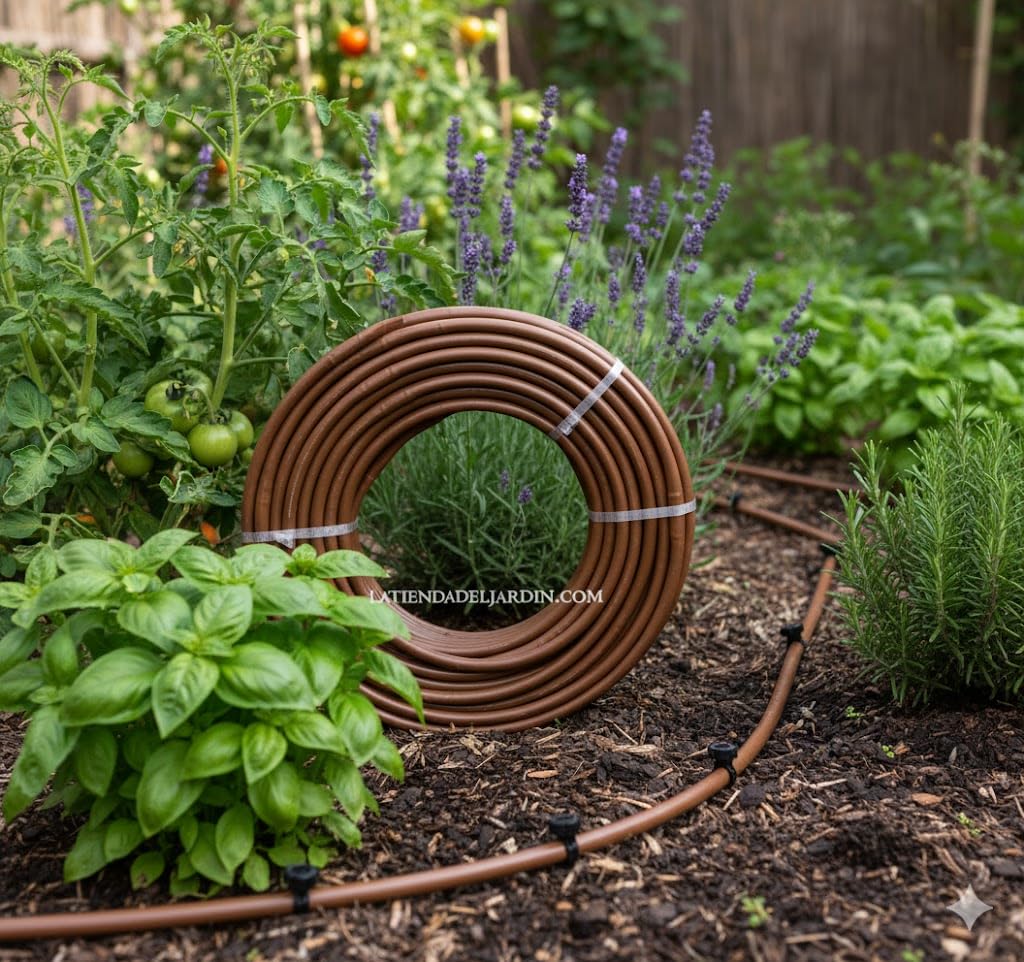 Suinga Tuberia de Riego por Goteo 16 mm | Manguera riego por goteo cada 50 cm, tubo goteo de 200 metros | kit riego por goteo marrón para Jardines, Terrazas, Huertos y Macetas