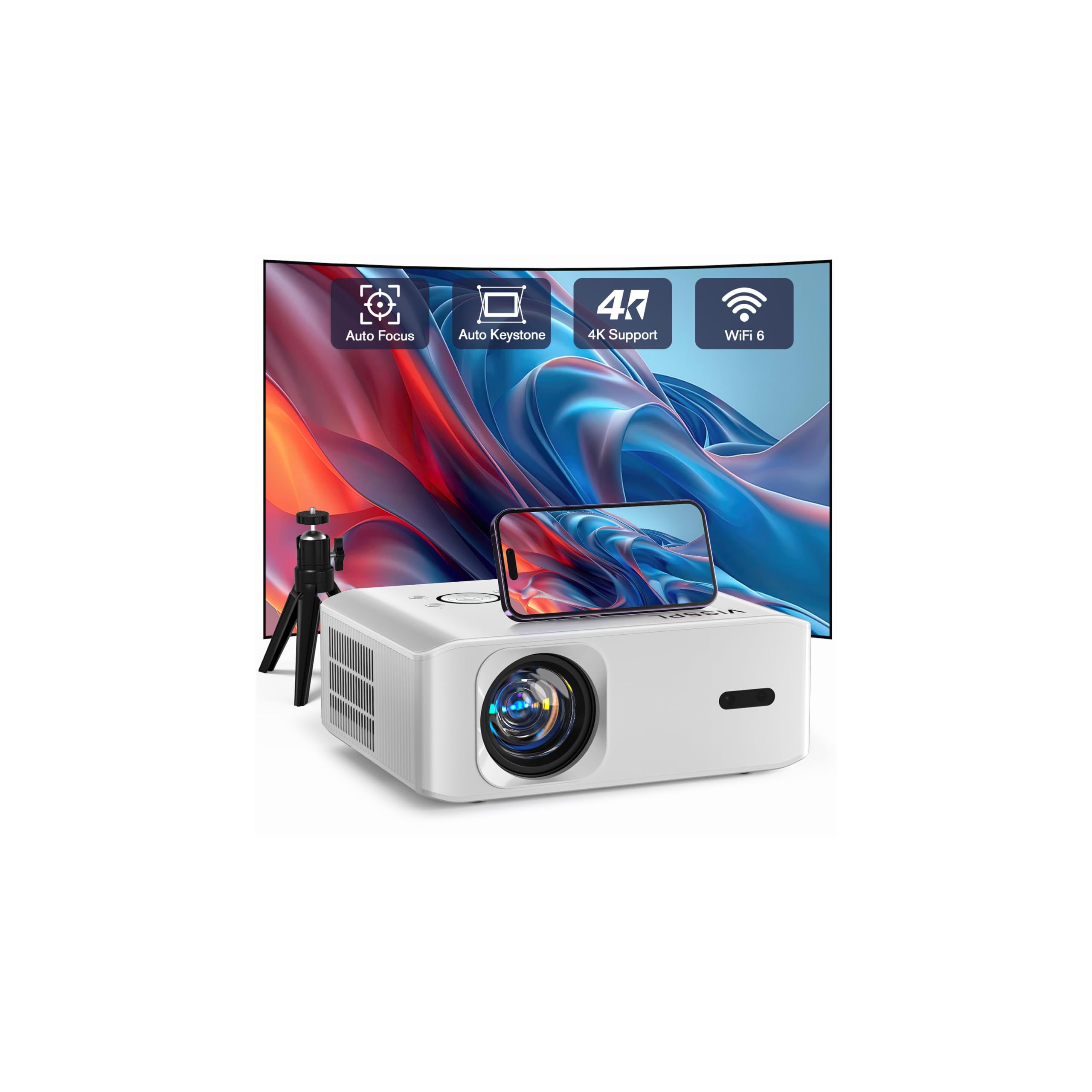 Smart 4K Projector, VISSPL FHD 1080P Video Projector, Portable Outdoor Projector with Tripod, Kids Gift, Home Theater Movie Phone Projector Compatible with Android/iOS/Windows/TV Stick/HDMI/USB-picture-26