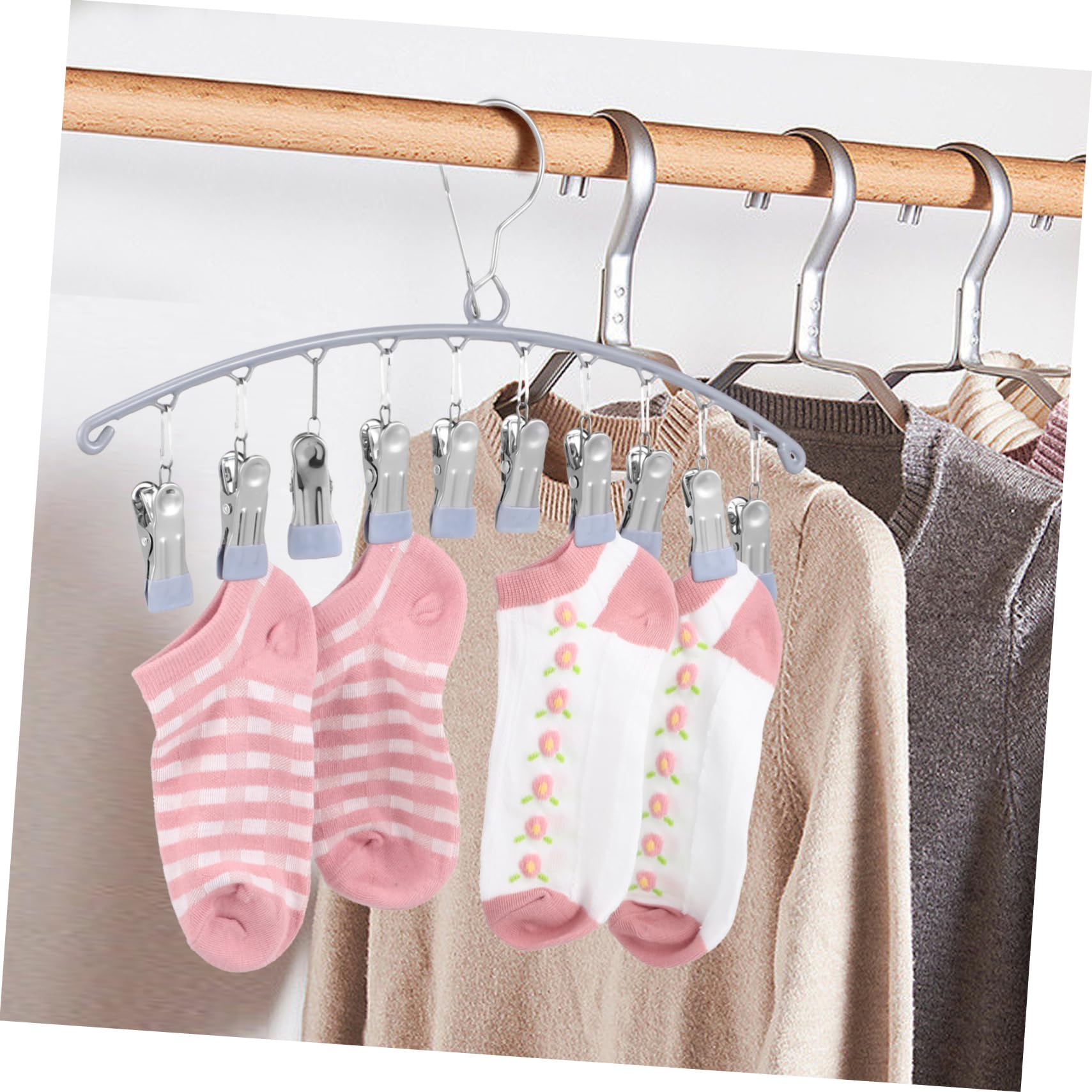HOMOCONO 2pcs Multi Clip Sock Rack Laundry Drying Rack Airer Socks Hanger Organizer Clothe Peg Bra Drying Rack Hangers Laundry Sock Hanger Sock Drying Hanger Laundry Rack Windsock Grey Pp
