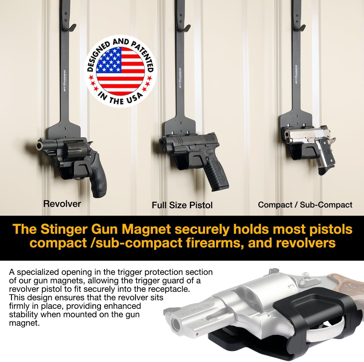 Stinger No Drilling Required Over The Door Hidden Gun Storage, Magnetic Gun Mount Quick Access Hidden Shelf, Secure Gun Holder for Home Bedroom Closet Office