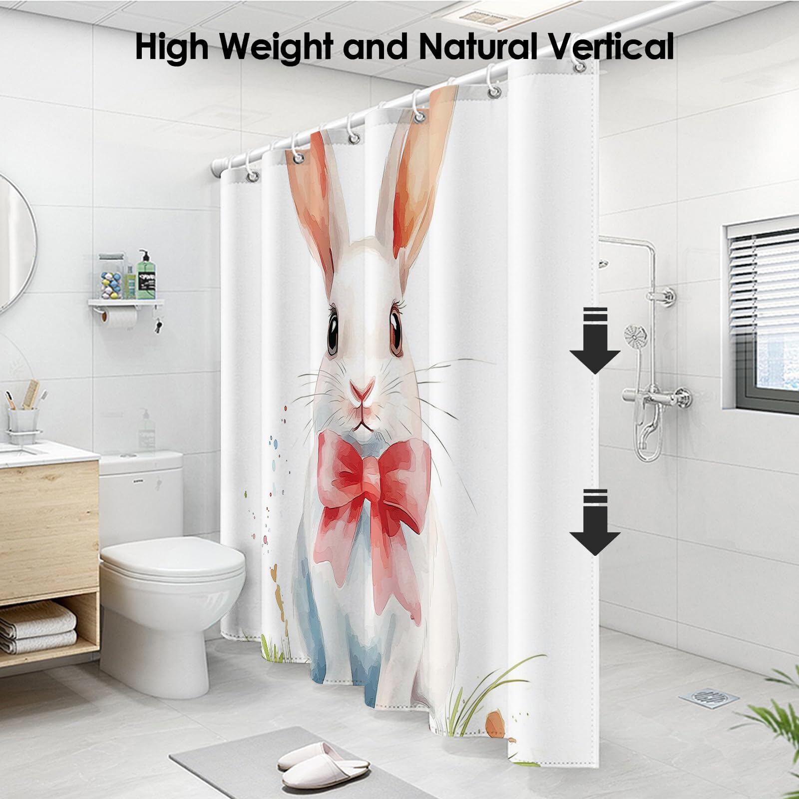 Rideau De Douche Lapin À Nœud Animaux À L'Aquarelle Tissu Imperméable Lavable avec Crochets Anti Moisissure en Polyester Rideau Douche pour Salle De Bain