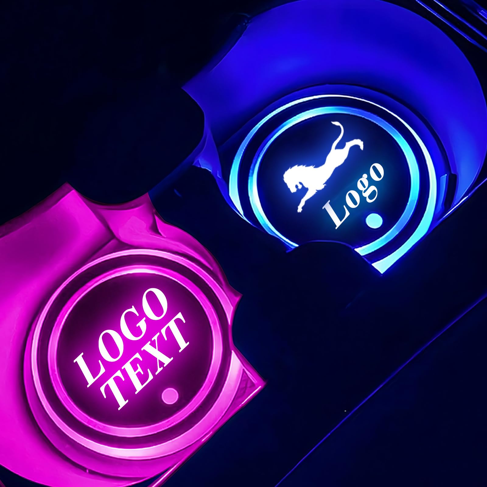 2PCS Custom LED Car Coasters Light Up Car Cup Holder Coasters with Personalized Logo Waterproof Acrylic LED Coaster Lights for Cup Holders with 7colors