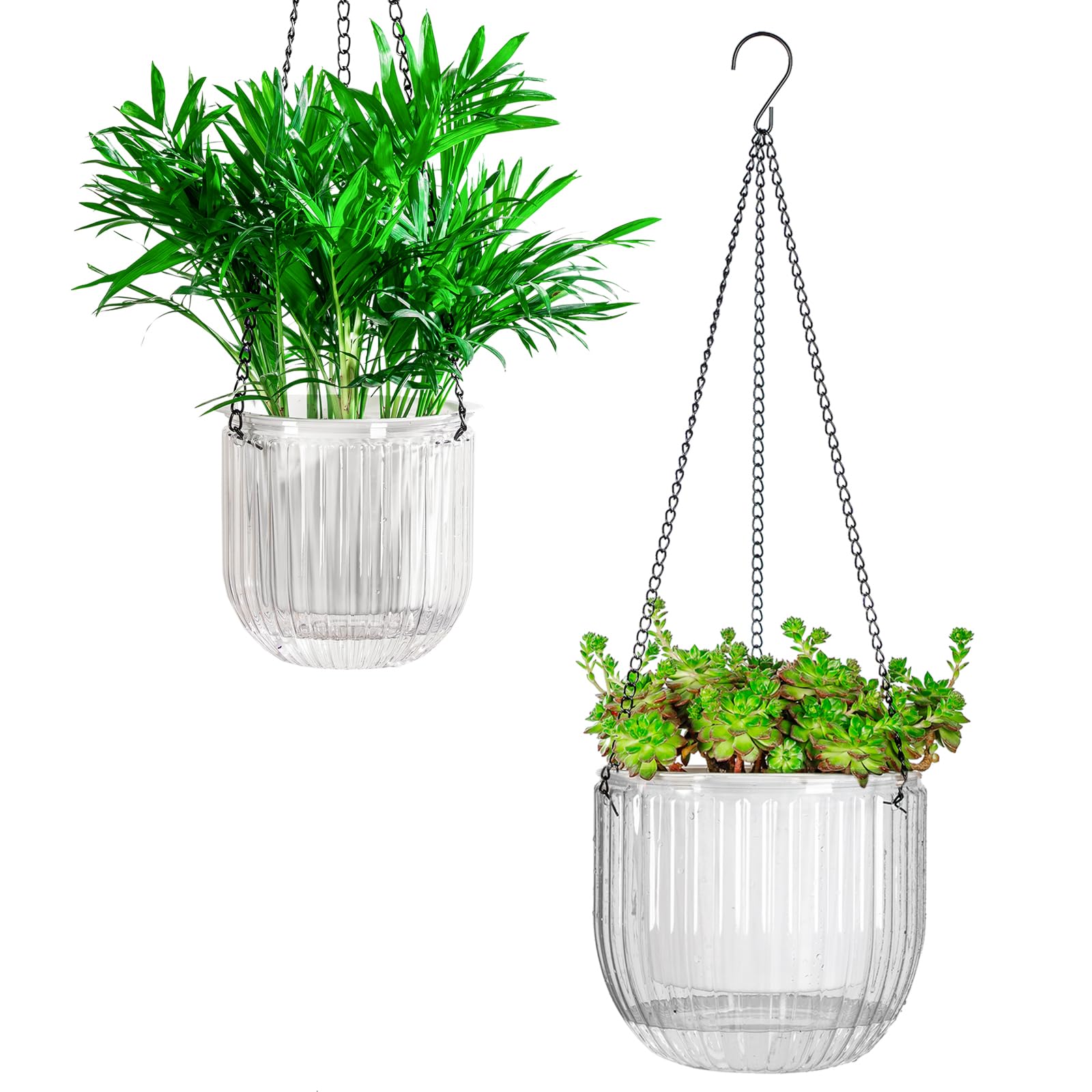 Josteve 5.2/8.2 Inch 2 Pcs Self Watering Hanging Planter Indoor Plant Pots Drainage Holes, Outdoor Small Hanging Planters Flower Pot Basket, Visible Water Level, Plant Hanger Home Decor, Gardening โ image 1